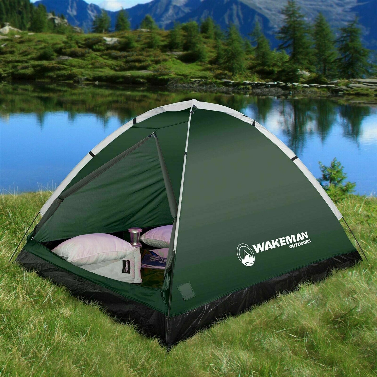Tents - Camping Tent - 2 Person Easy Assembly Carry Bag Tent - Green -