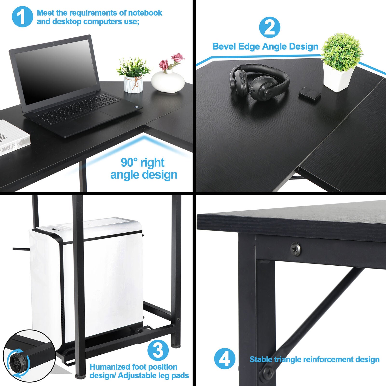 Desks - L-Shaped Computer Desk - For Office or Gaming - 66" -