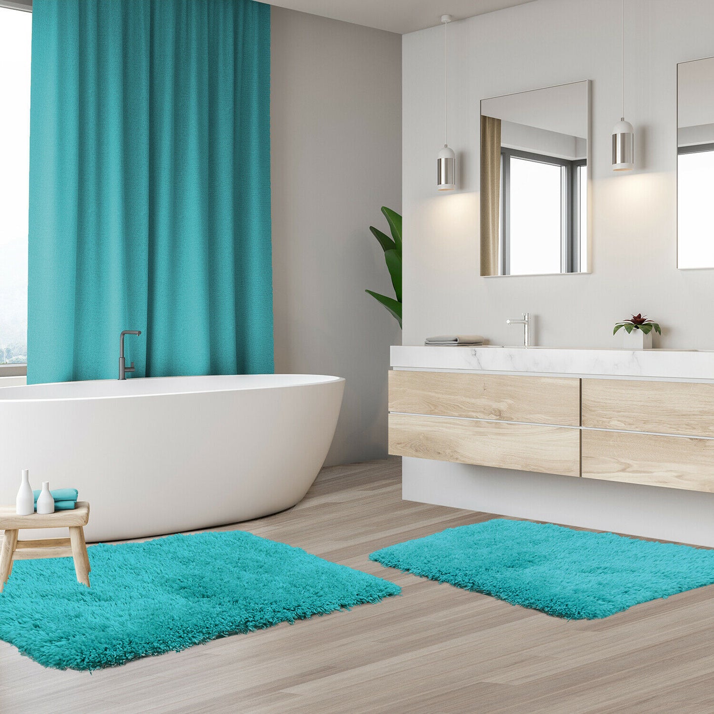 Bath Mats & Rugs - Bathroom Rug Bath Mat Set - 2 Rubber Backed Nonslip Area Rugs 7 Colors -