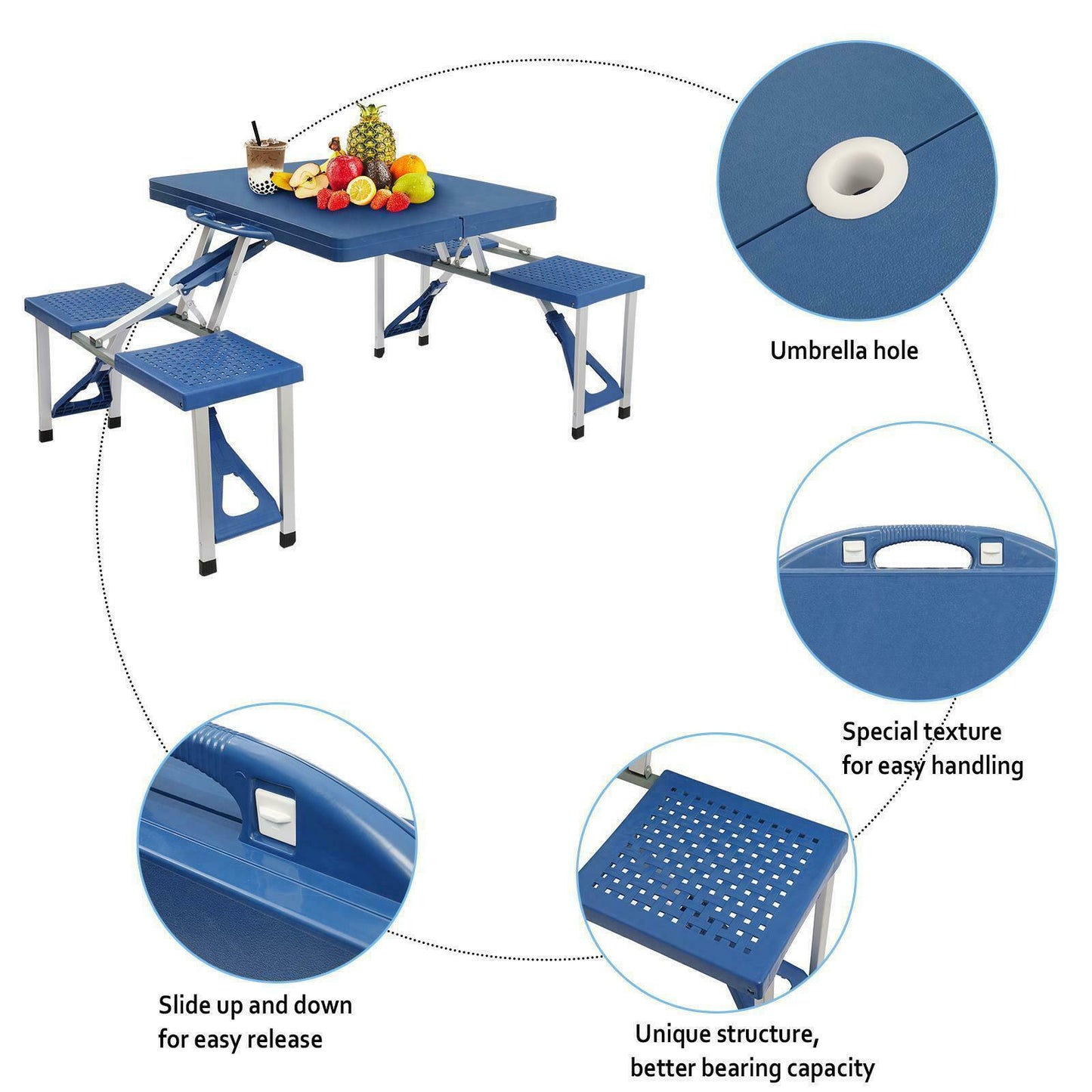 Folding Tables - Folding Picnic Table - Portable Set with Seats for Outdoors & Camping -