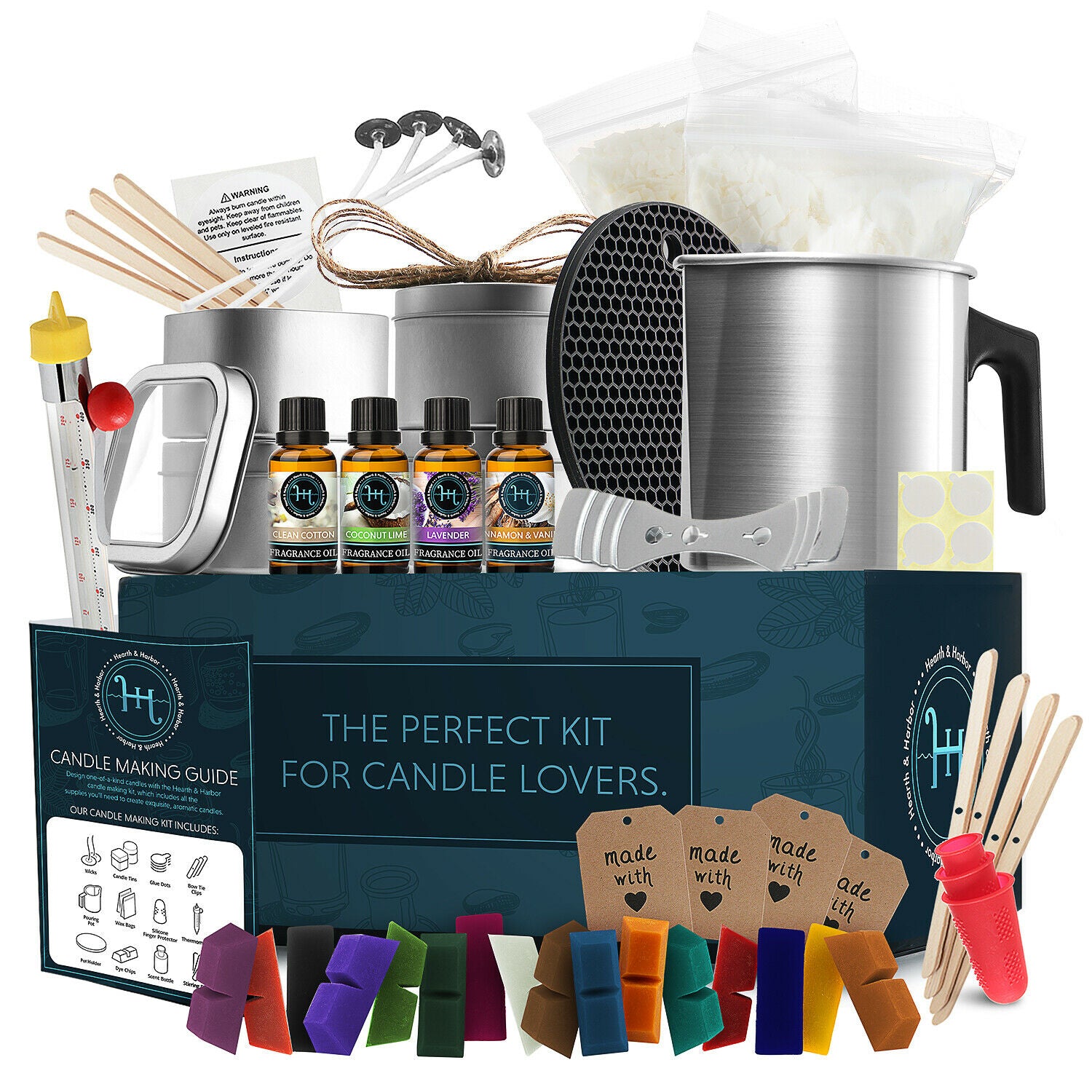 Candle Making Kits - Candle Making Kit- Soy Wax, Thermometer, Tins, Wicks, Melting Pot -