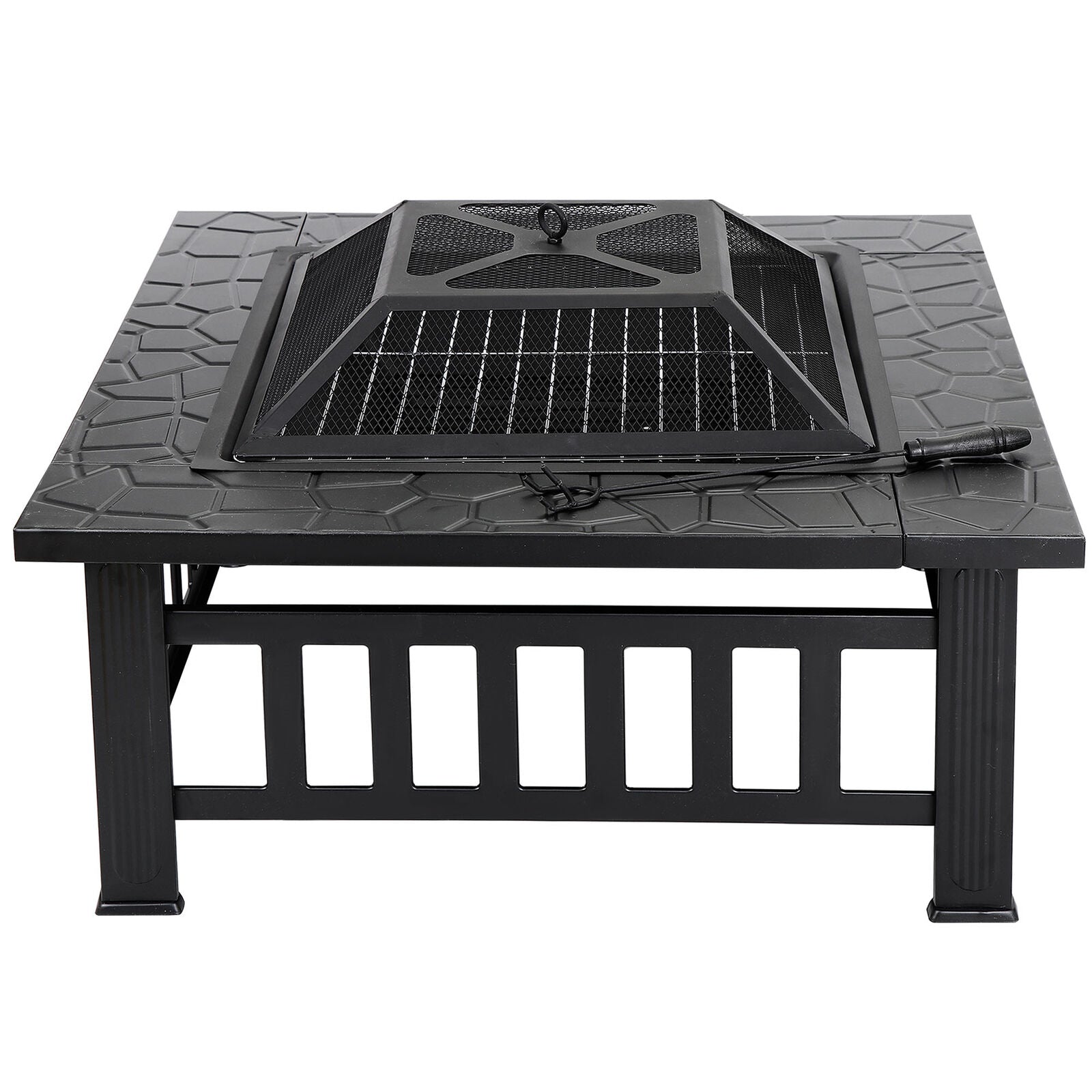 Fireplace Tools - Fire Pit Furniture Patio - 32" Outdoor Metal Square Stove With Cover -