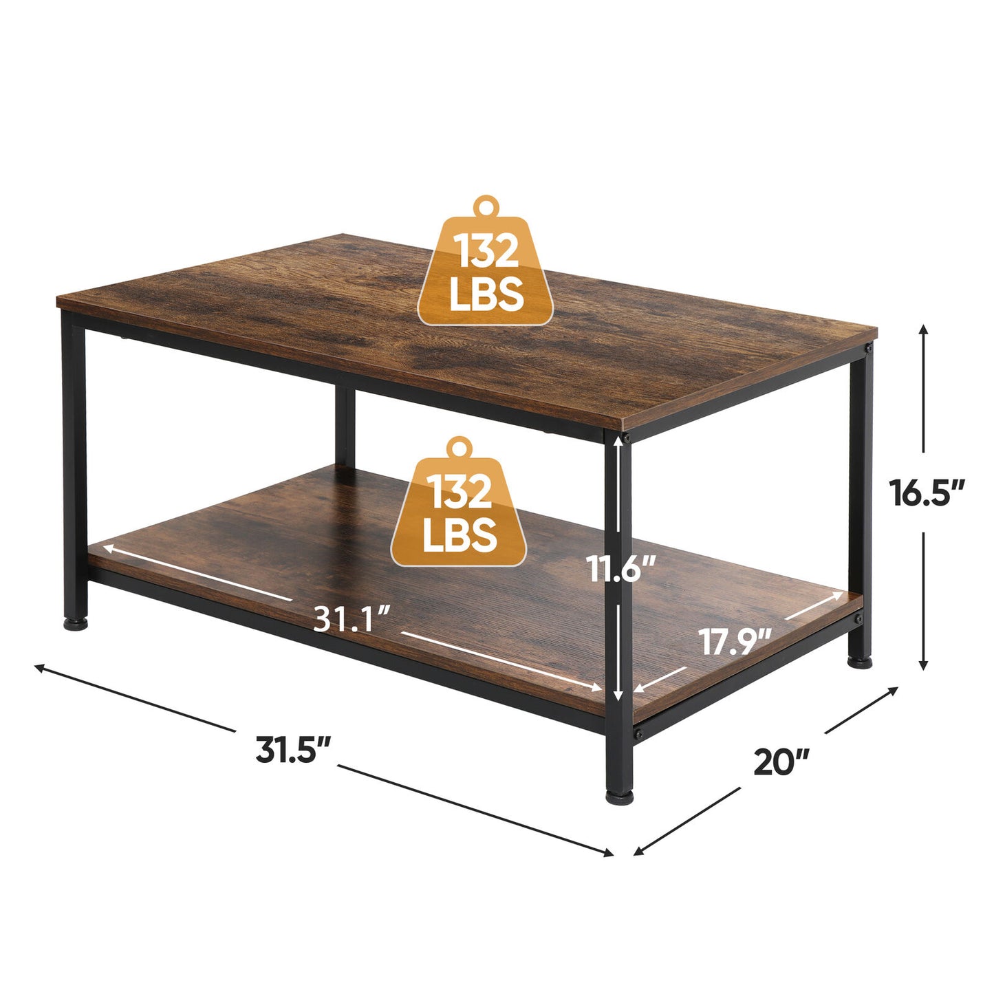 Coffee Tables - Rustic Coffee Table With Storage - Rectangular Wood 31" - Durable -