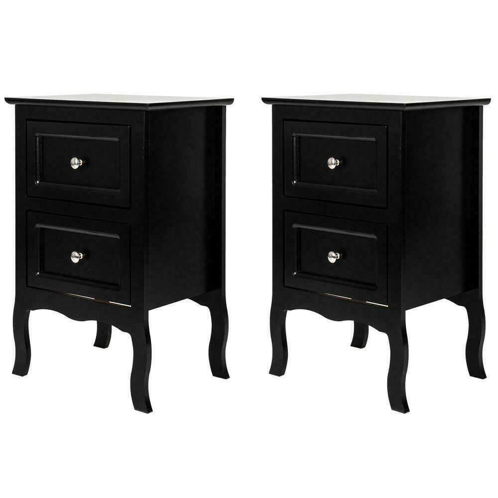End Tables - Wood End Table Modern Nightstand - 2 Drawers - Bedroom Organizer -