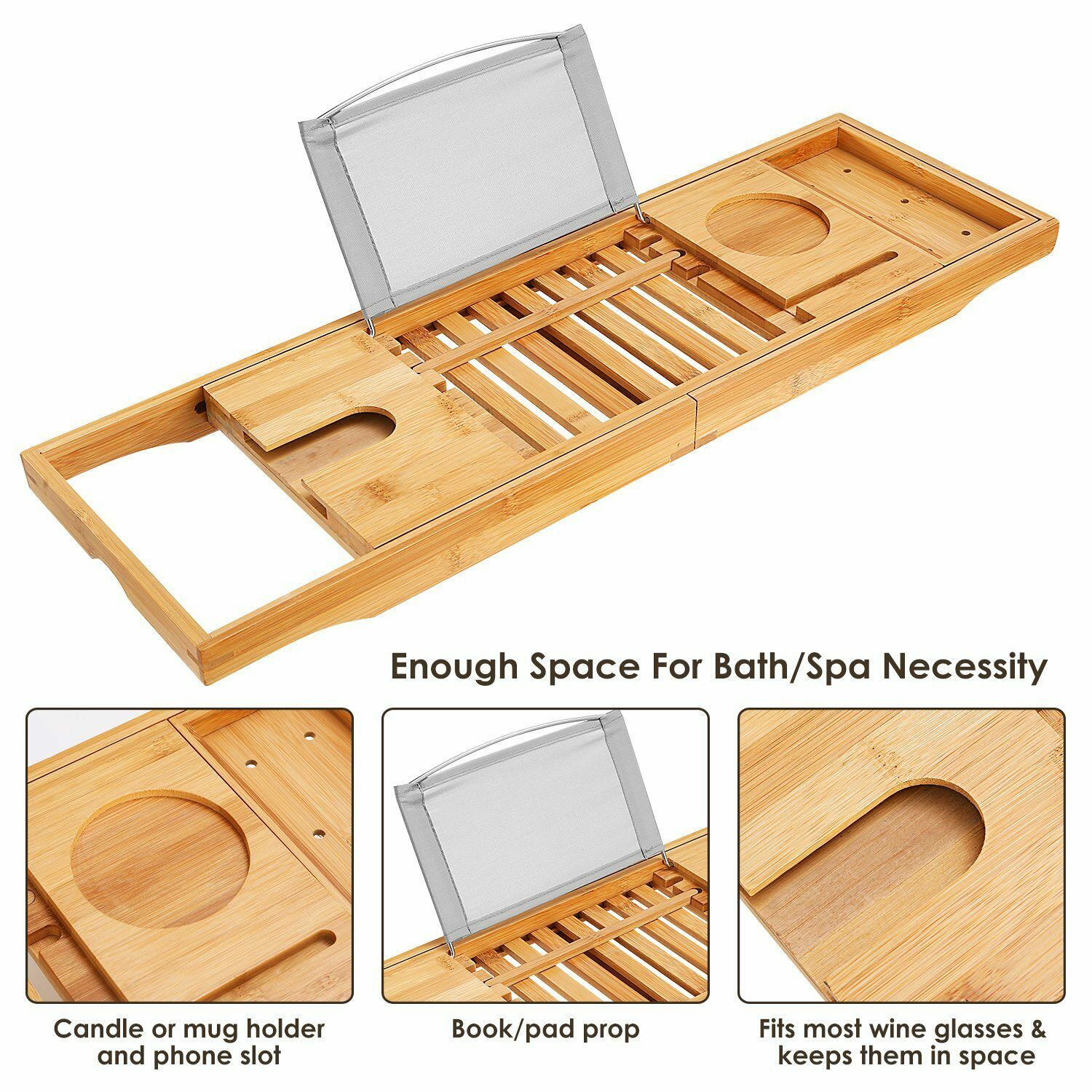 Bathtub Accessories - Bath Tub Caddy Tray - Bamboo Organizer Table For Bathtub -