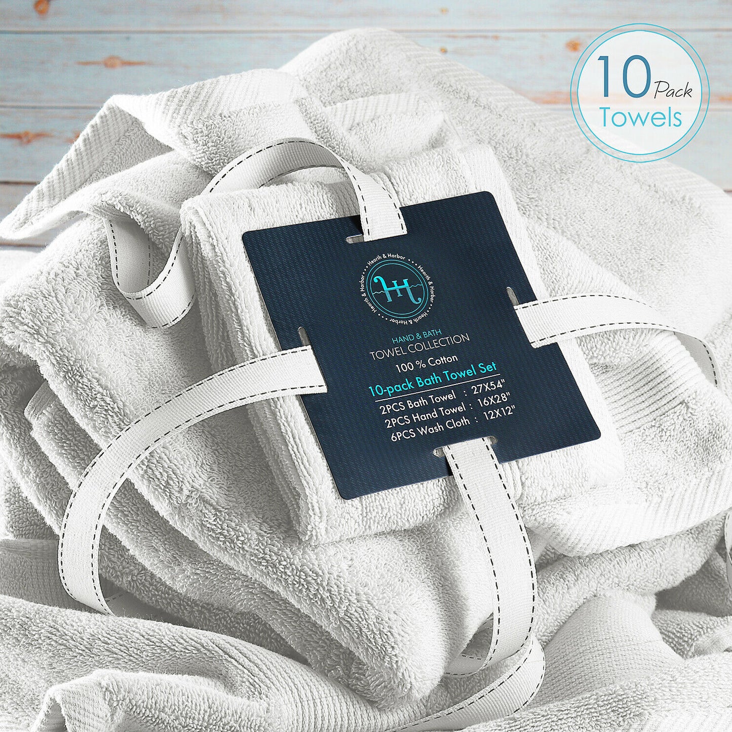 Bath Towels & Washcloths - 10 Piece Towel Set- Soft Cotton Bath Towels, Hand Towels & Washcloth -