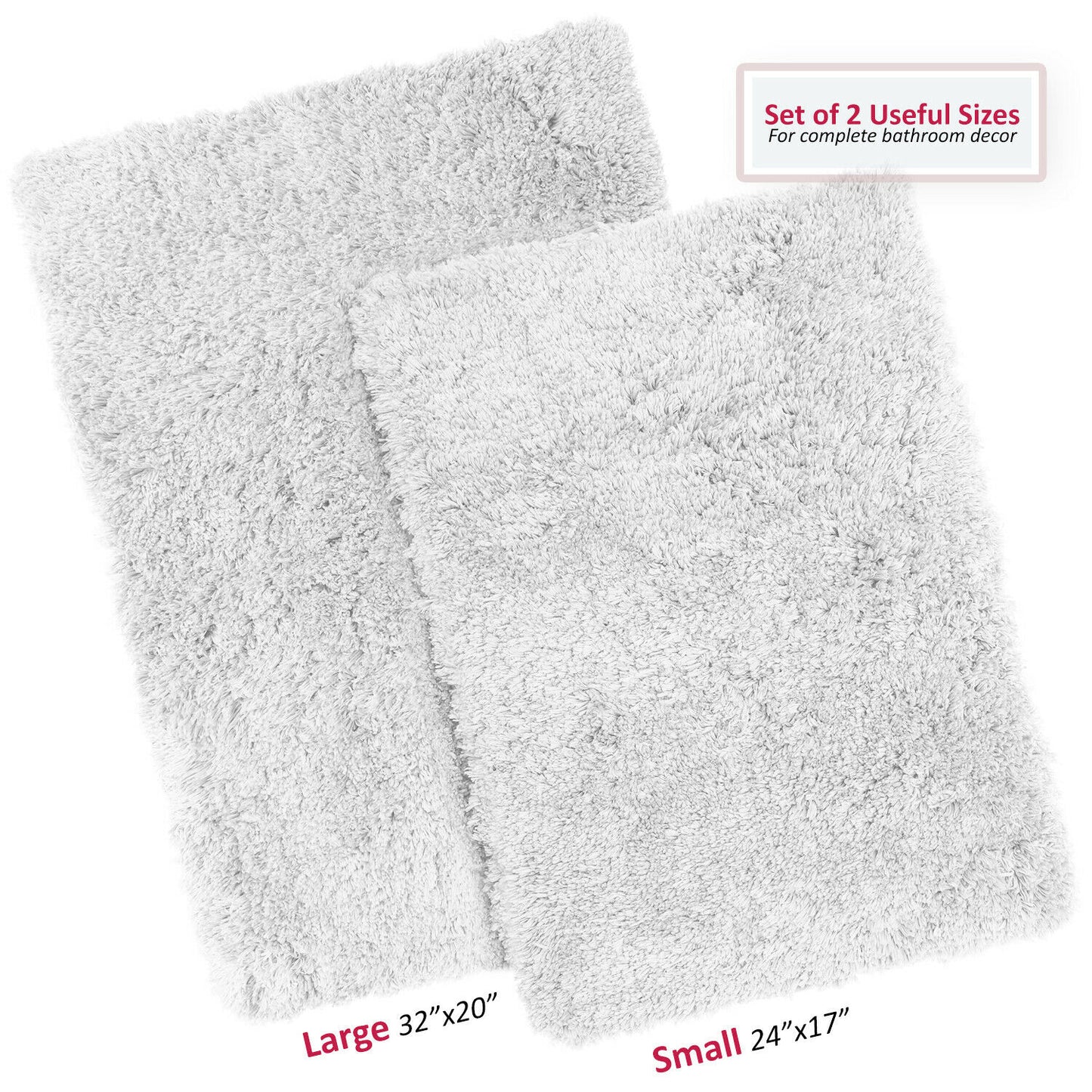 Bath Mats & Rugs - Bathroom Rug Bath Mat Set - 2 Rubber Backed Nonslip Area Rugs 7 Colors -