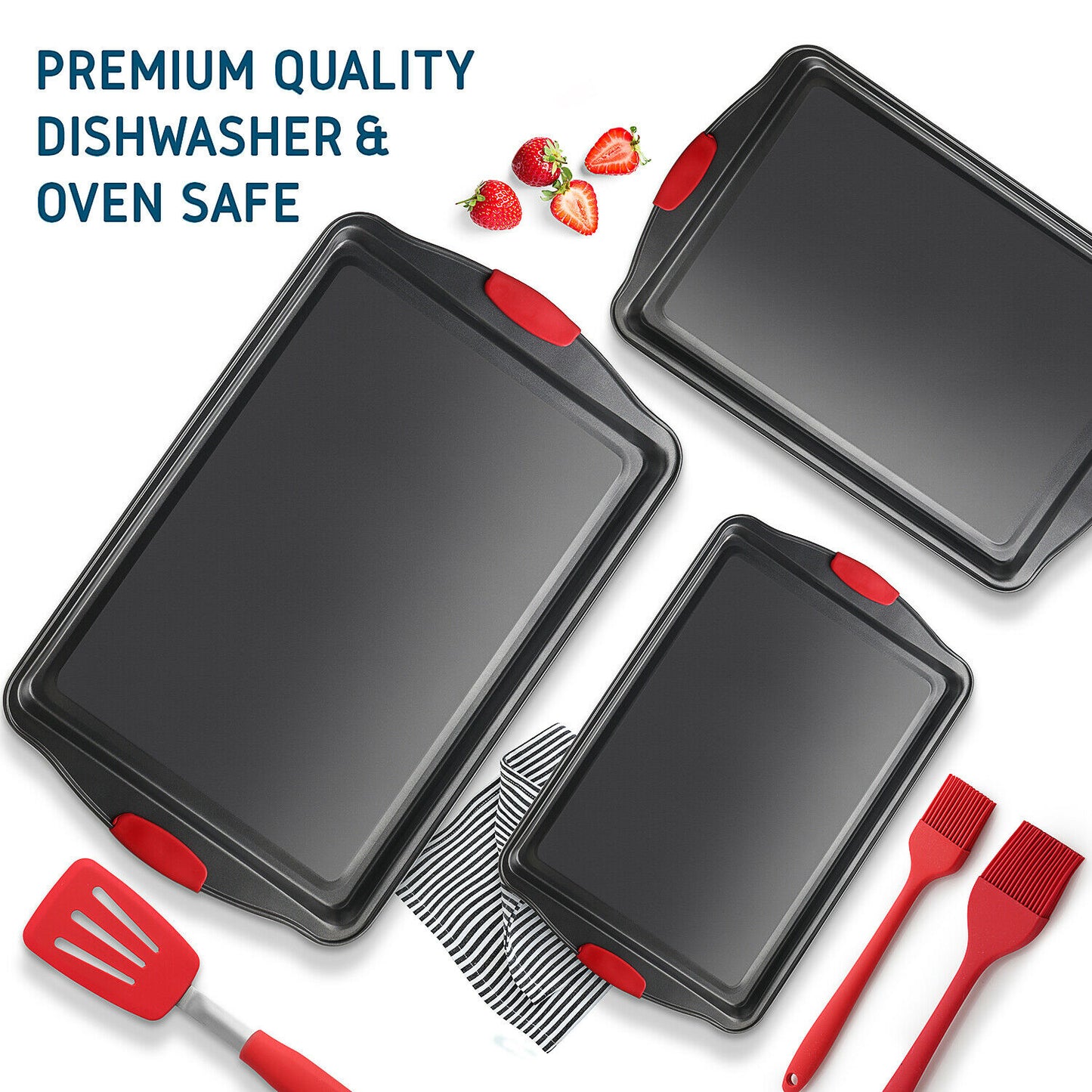 Baking & Cookie Sheets - Non-Stick Baking Pan Cookie Sheet Set With Spatula & Brushes 6 Pieces -