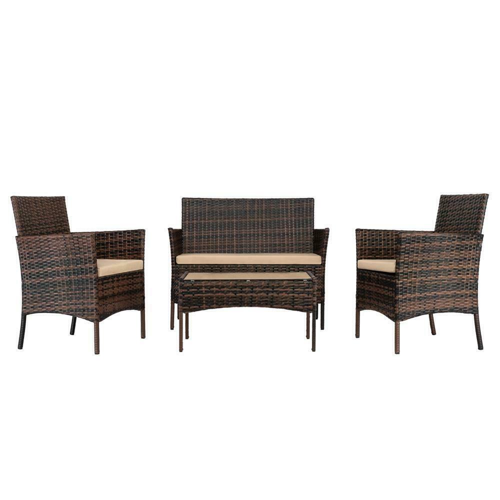 Outdoor Furniture Sets - Outdoor Patio Furniture - Rattan Wicker Furniture - 4 Piece Set Brown -