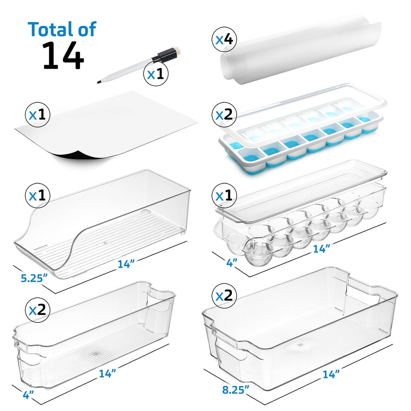 Refrigerator Accessories - Refrigerator Organizer Storage Bins - Clear Plastic Containers 14pcs -