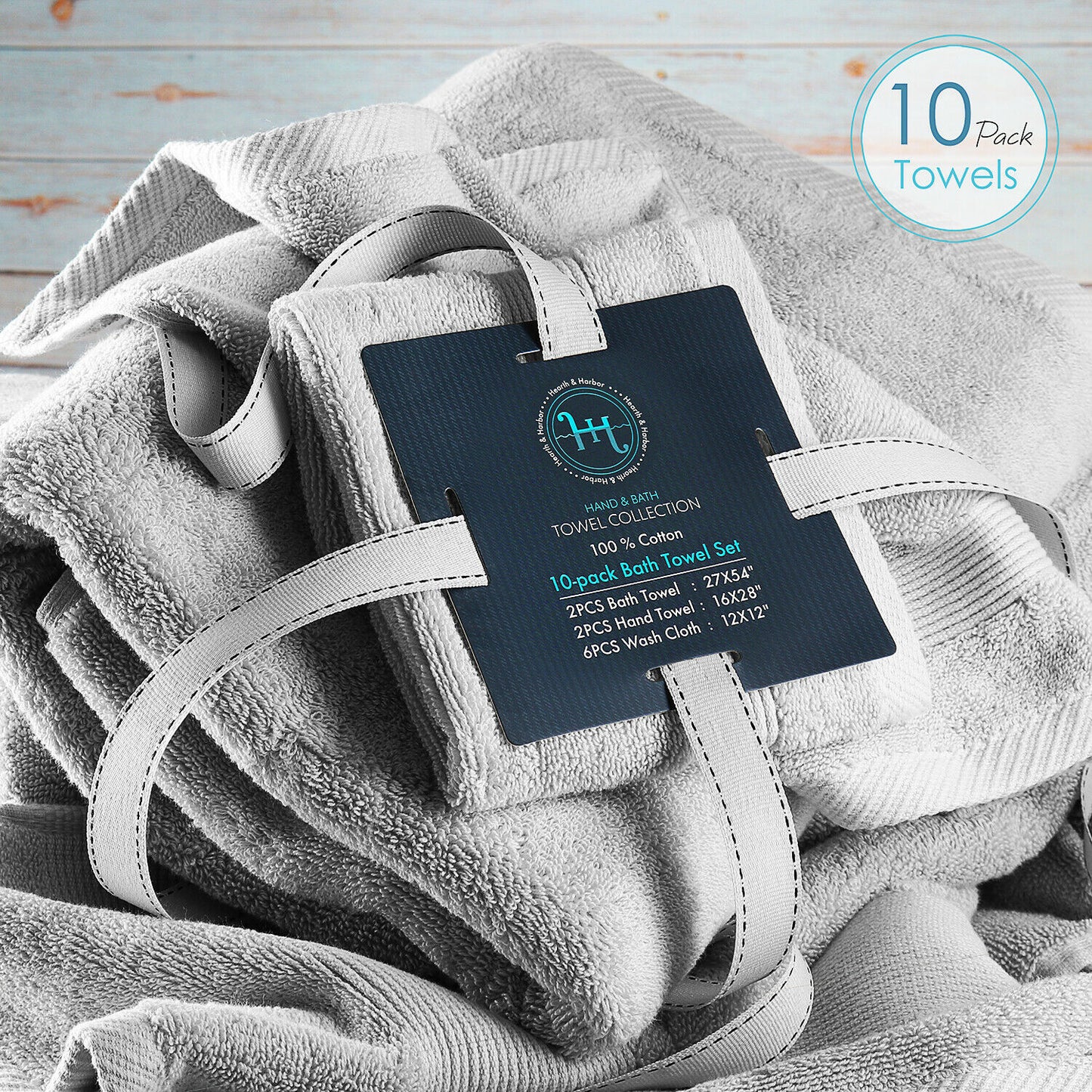 Bath Towels & Washcloths - 10 Piece Towel Set- Soft Cotton Bath Towels, Hand Towels & Washcloth -
