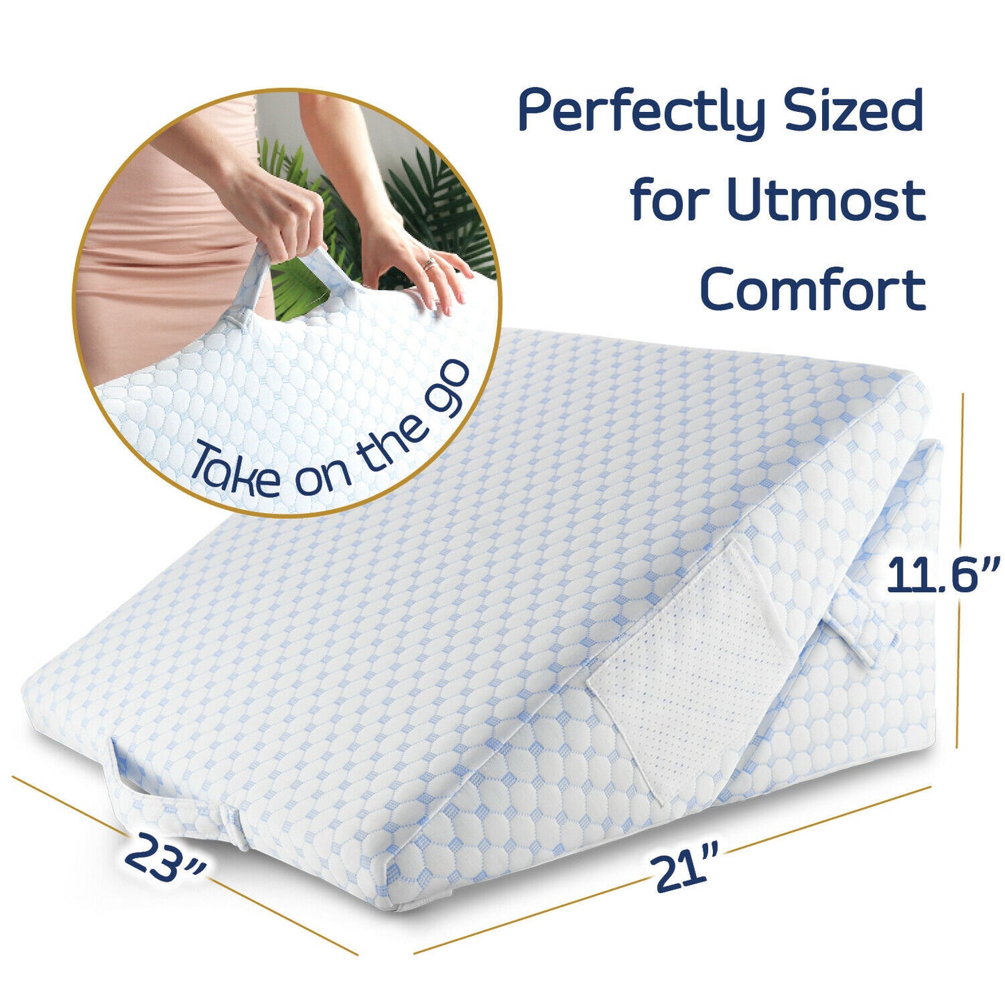 Pillows - Memory Foam Wedge Pillow - With Cooling Gel & Cover - Triangle Support -