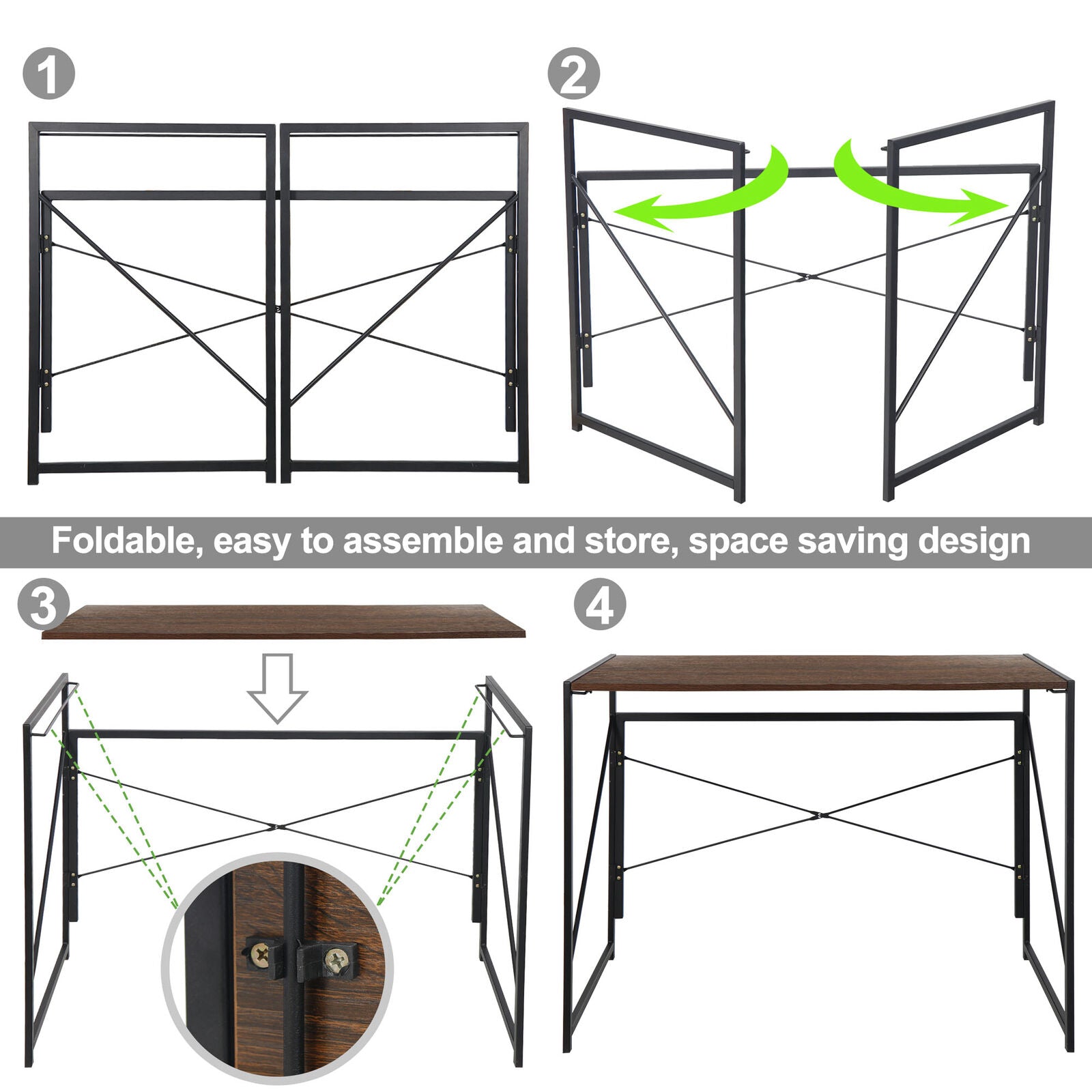 Desks - Home Office Writing Computer Desk - Modern Industrial Style - Folding -