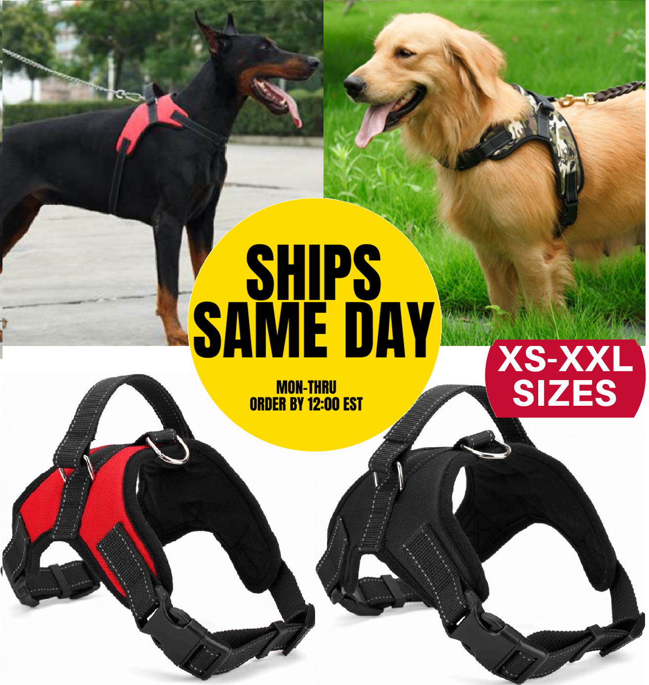 Pet Leashes - Dog Harness - No Pull Adjustable Reflective Vest - XS S M L XXl -