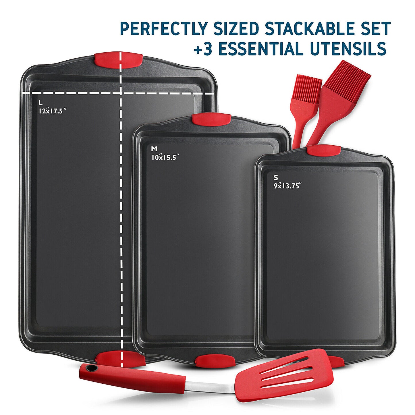 Baking & Cookie Sheets - Non-Stick Baking Pan Cookie Sheet Set With Spatula & Brushes 6 Pieces -