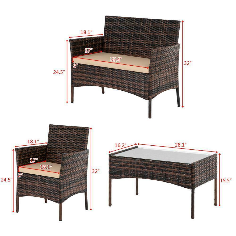Outdoor Furniture Sets - Outdoor Patio Furniture - Rattan Wicker Furniture - 4 Piece Set Brown -