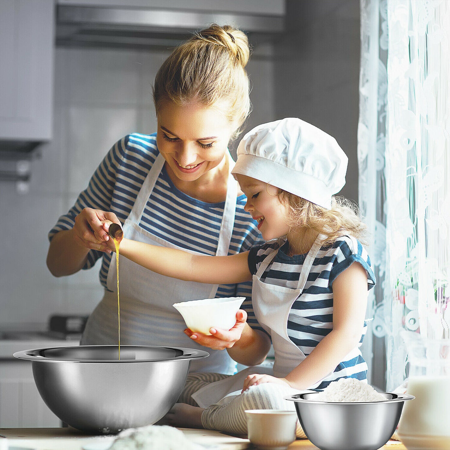 Mixing Bowls - Mixing Bowls 14 Piece Set - Stainless Steel with Measuring Cups & Spoons -