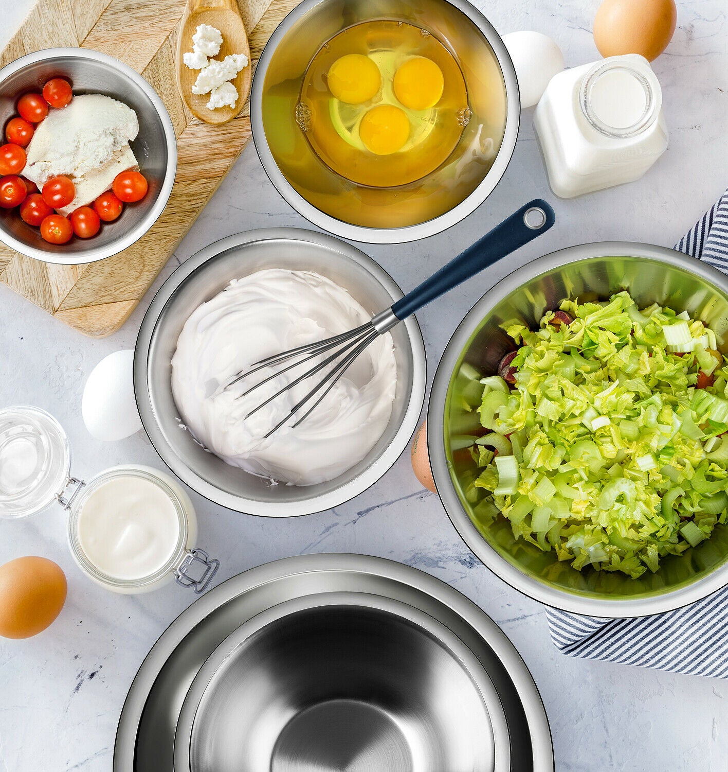 Mixing Bowls - Mixing Bowls 14 Piece Set - Stainless Steel with Measuring Cups & Spoons -
