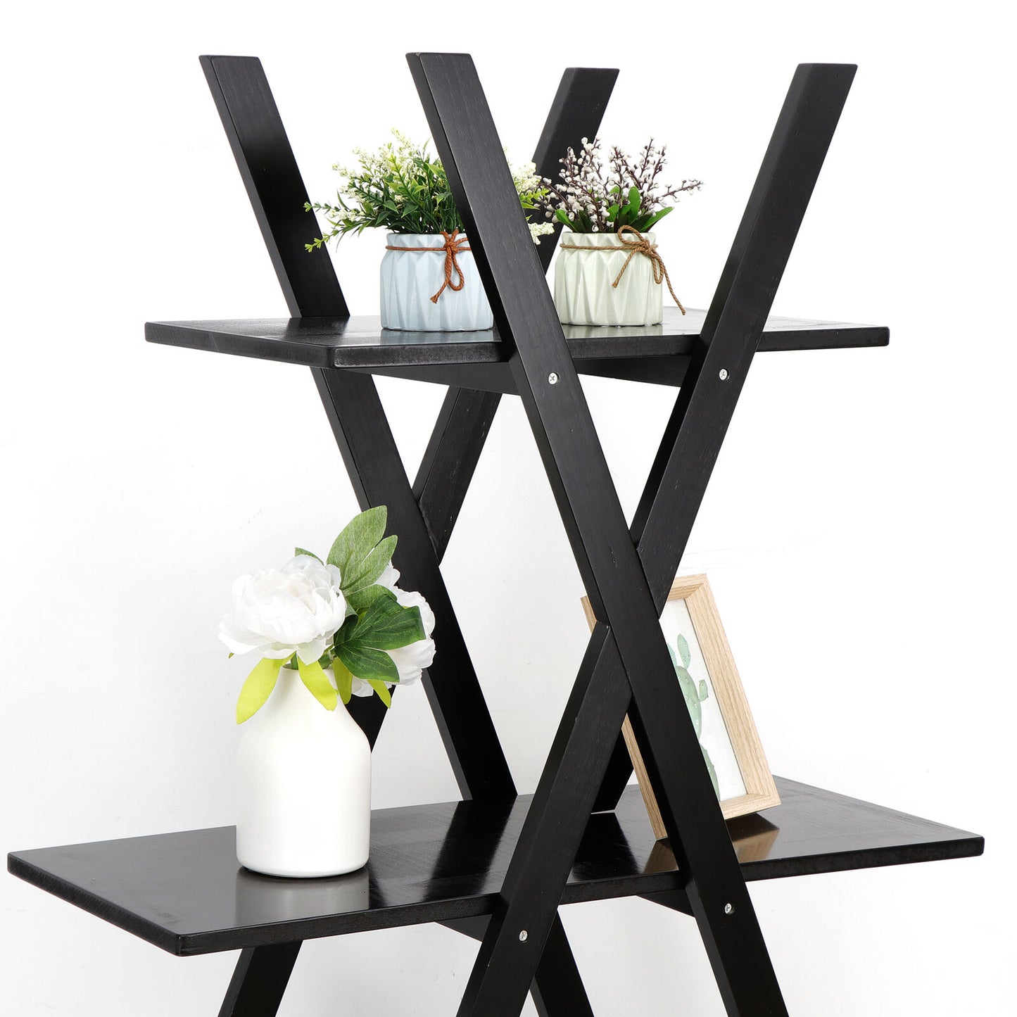 Bookcases & Standing Shelves - Ladder Shelf Storage Display - 4 Tier Modern Black Bookshelf -