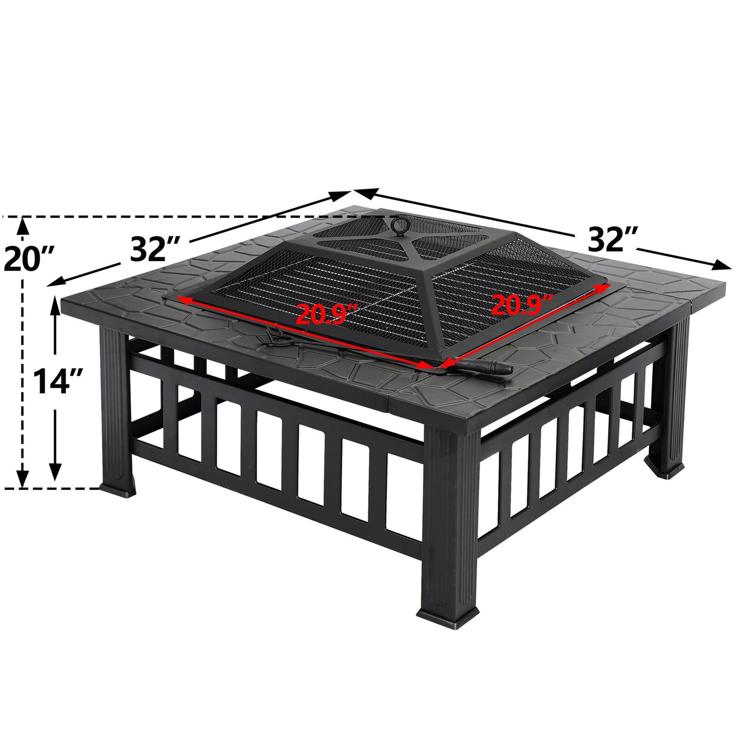 Fireplace Tools - Fire Pit Furniture Patio - 32" Outdoor Metal Square Stove With Cover -