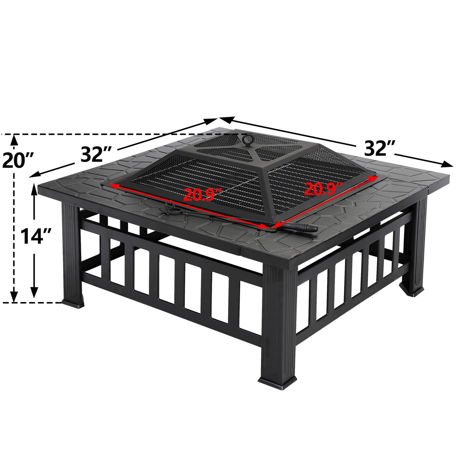 Fireplace Tools - Fire Pit Furniture Patio - 32" Outdoor Metal Square Stove With Cover -
