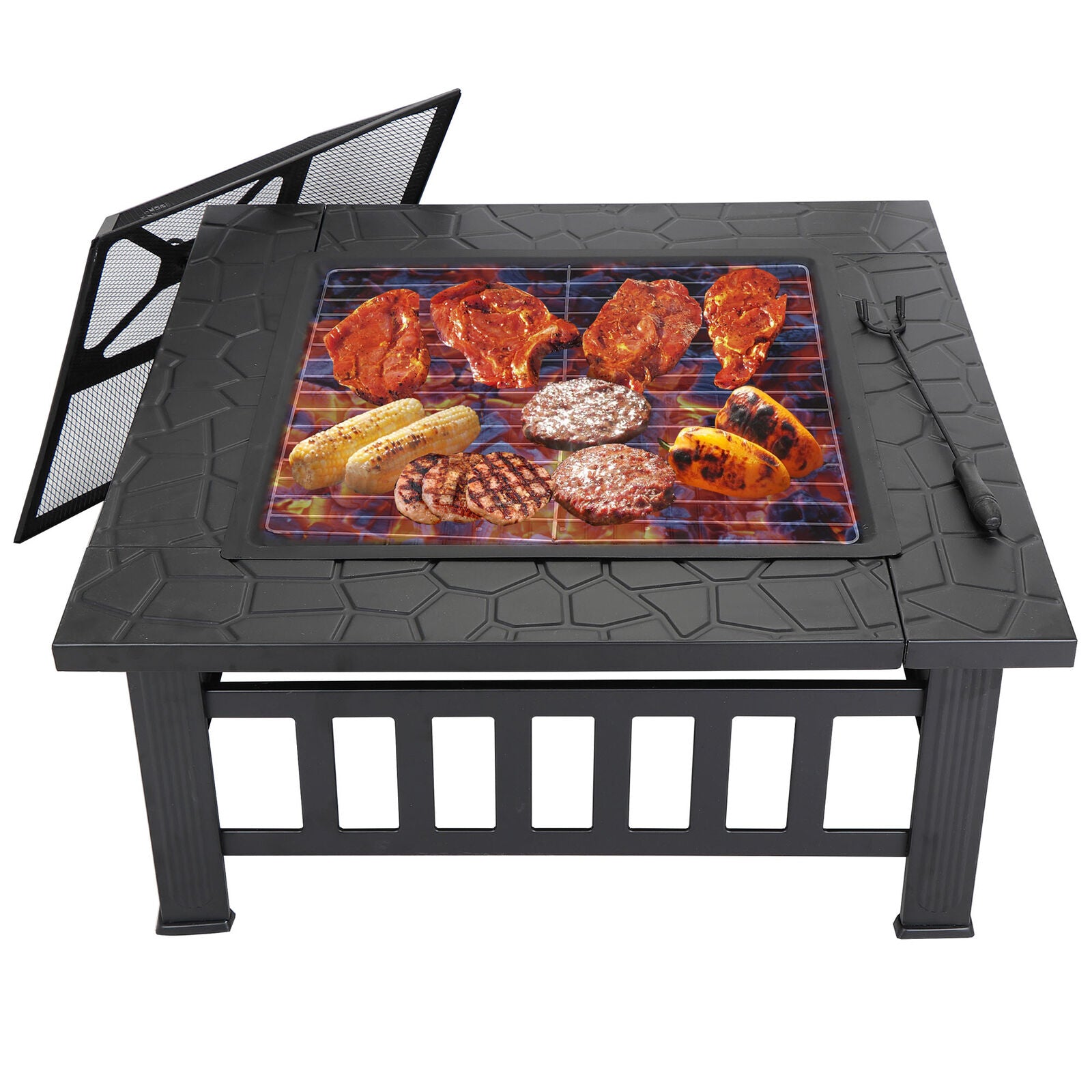 Fireplace Tools - Fire Pit Furniture Patio - 32" Outdoor Metal Square Stove With Cover -
