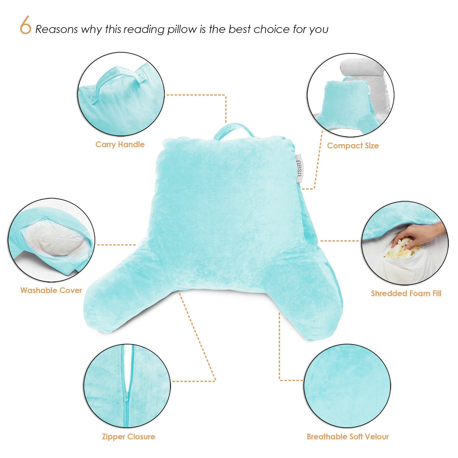 Pillows - TV & Reading Pillow - Kid's Memory Foam Bedrest Back Pillow 12 Colors! -