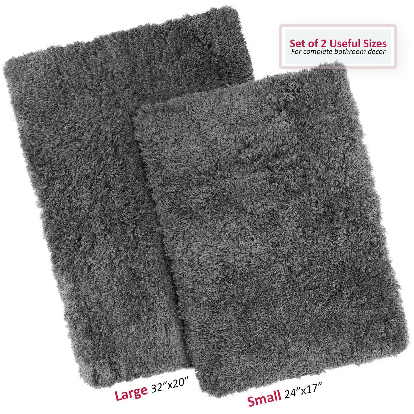 Bath Mats & Rugs - Bathroom Rug Bath Mat Set - 2 Rubber Backed Nonslip Area Rugs 7 Colors -
