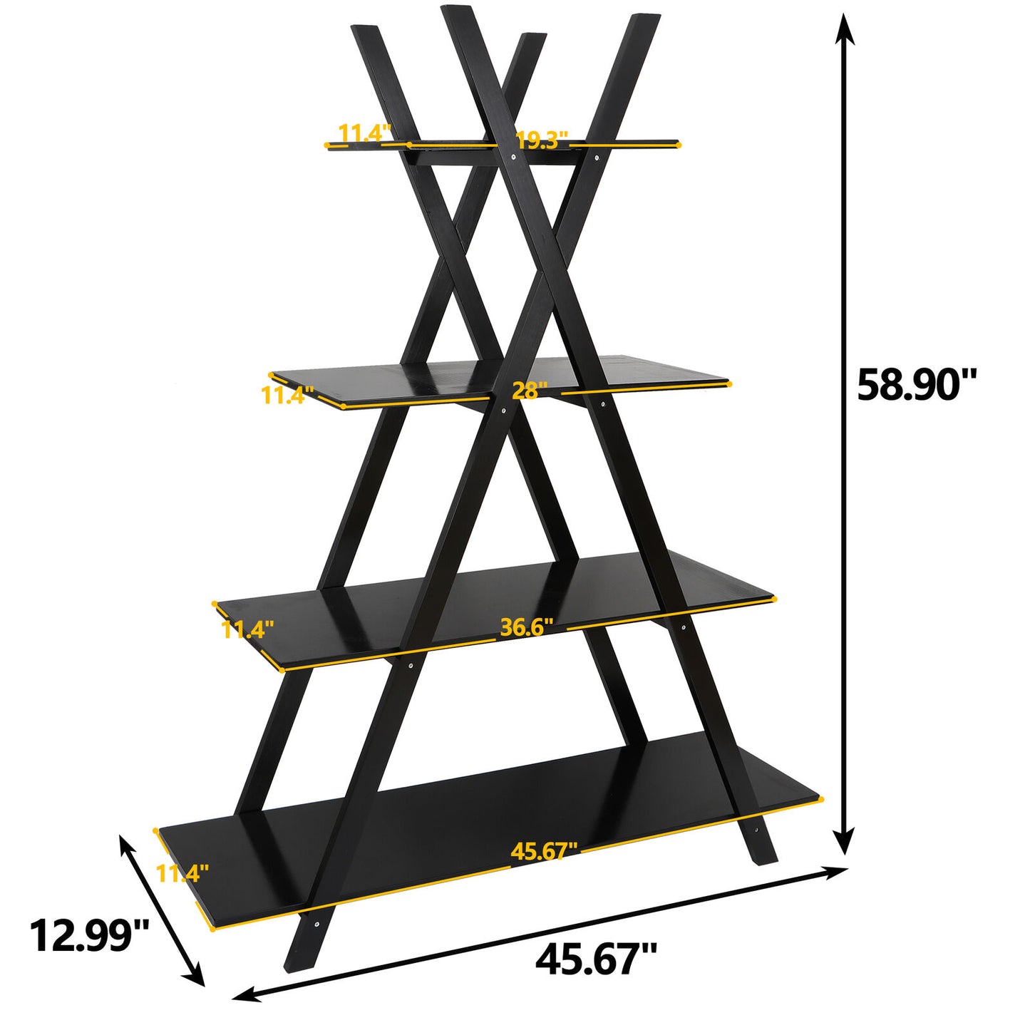 Bookcases & Standing Shelves - Ladder Shelf Storage Display - 4 Tier Modern Black Bookshelf -