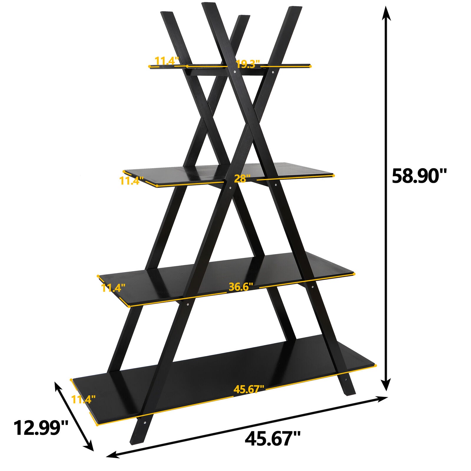 Bookcases & Standing Shelves - Ladder Shelf Storage Display - 4 Tier Modern Black Bookshelf -