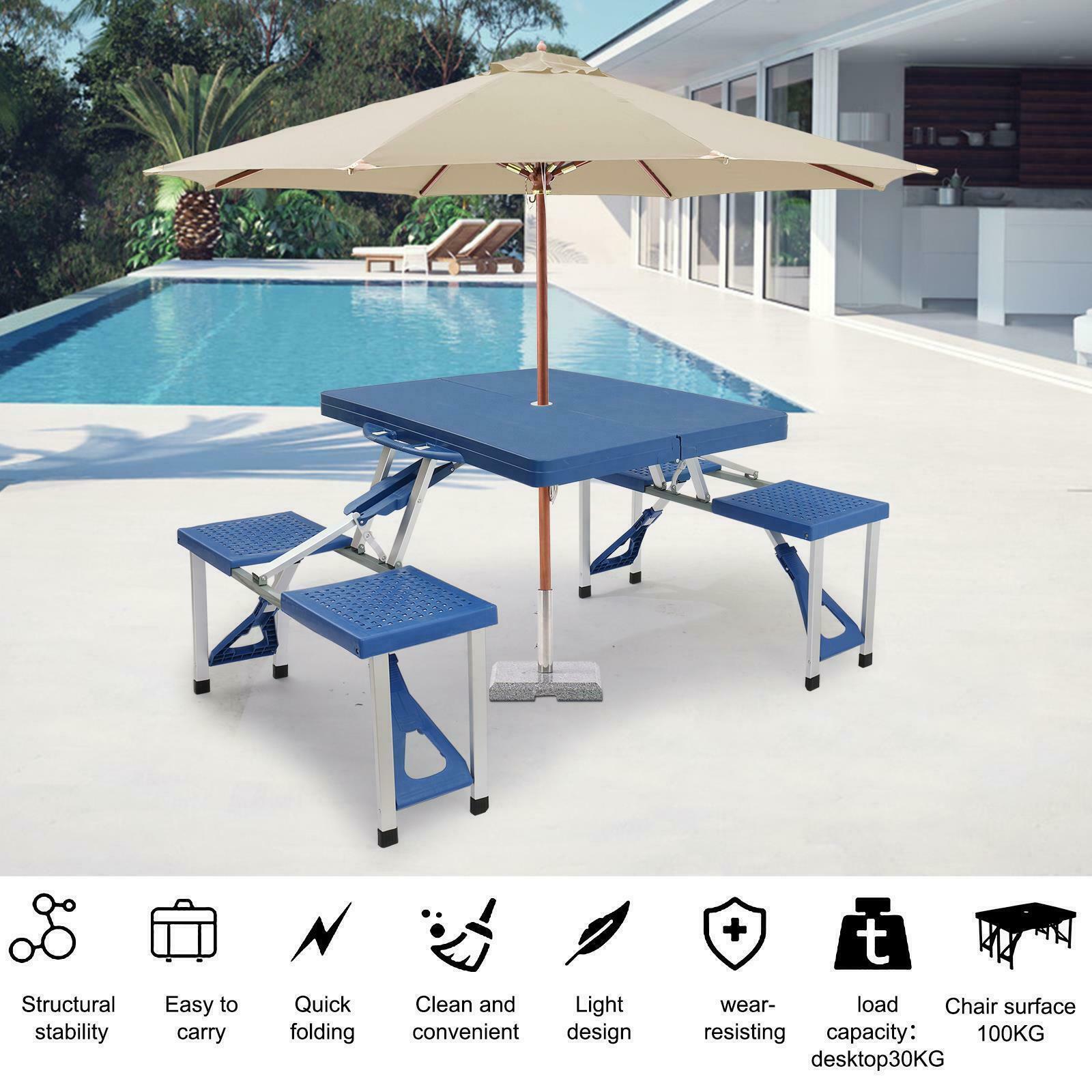 Folding Tables - Folding Picnic Table - Portable Set with Seats for Outdoors & Camping -