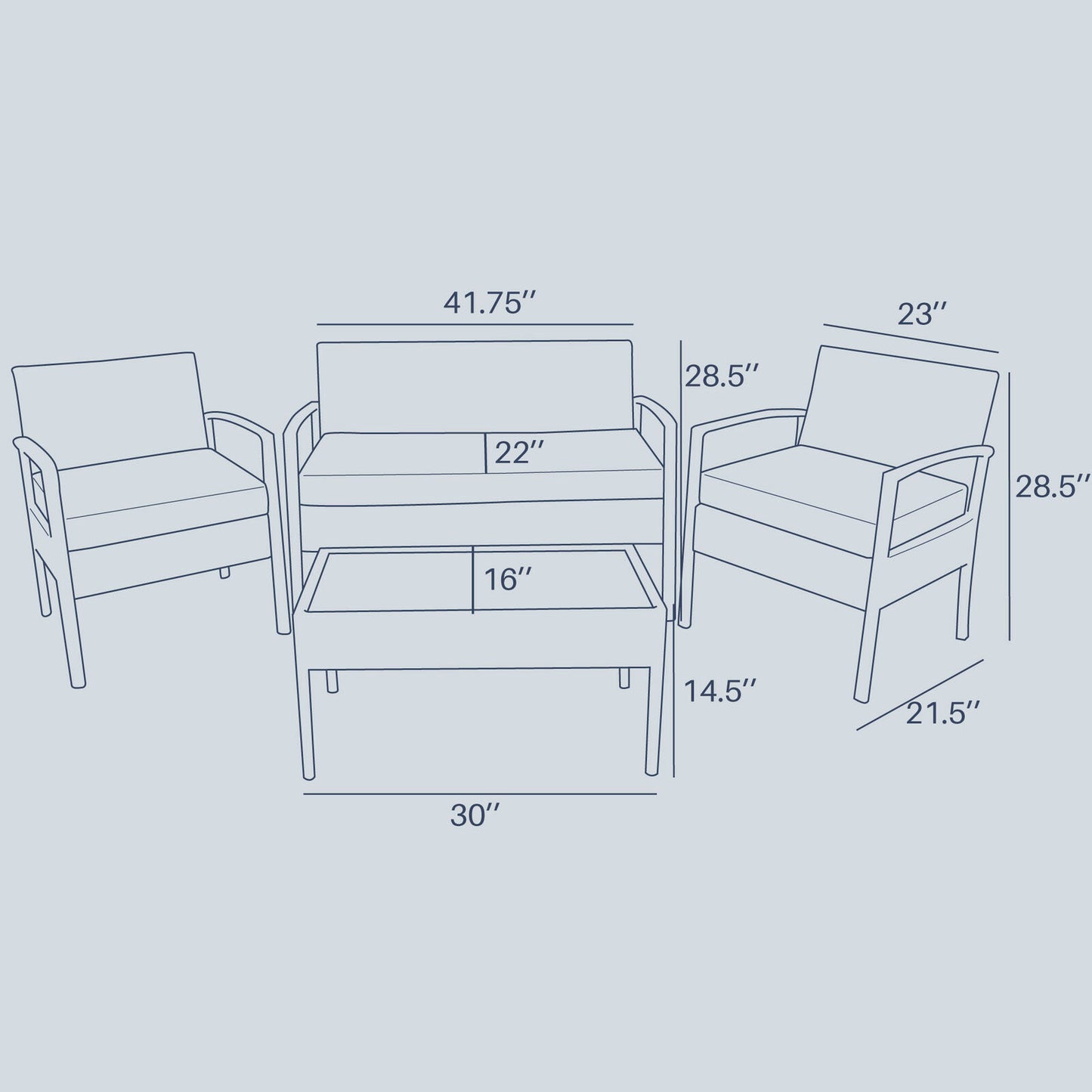 Outdoor Sofas - Outdoor Patio Wicker Furniture Set - 4 pcs - Gray -