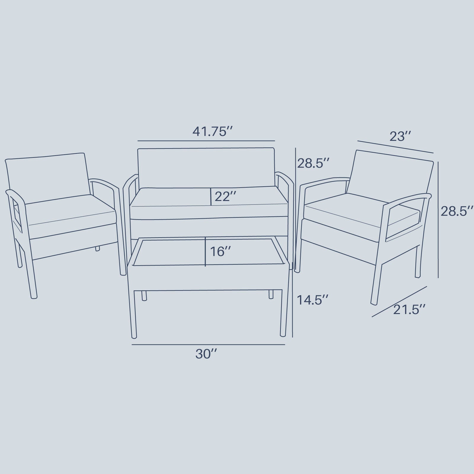Outdoor Sofas - Outdoor Patio Wicker Furniture Set - 4 pcs - Gray -