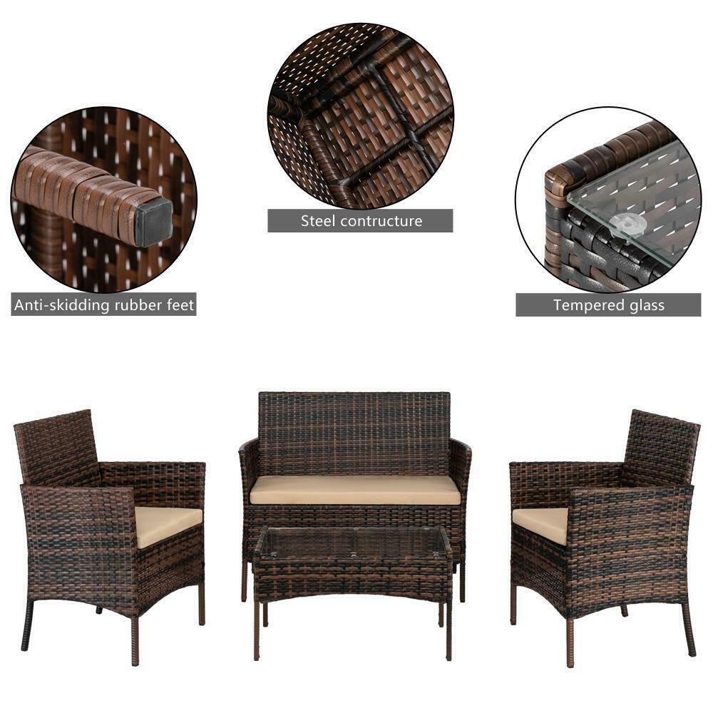 Outdoor Furniture Sets - Outdoor Patio Furniture - Rattan Wicker Furniture - 4 Piece Set Brown -