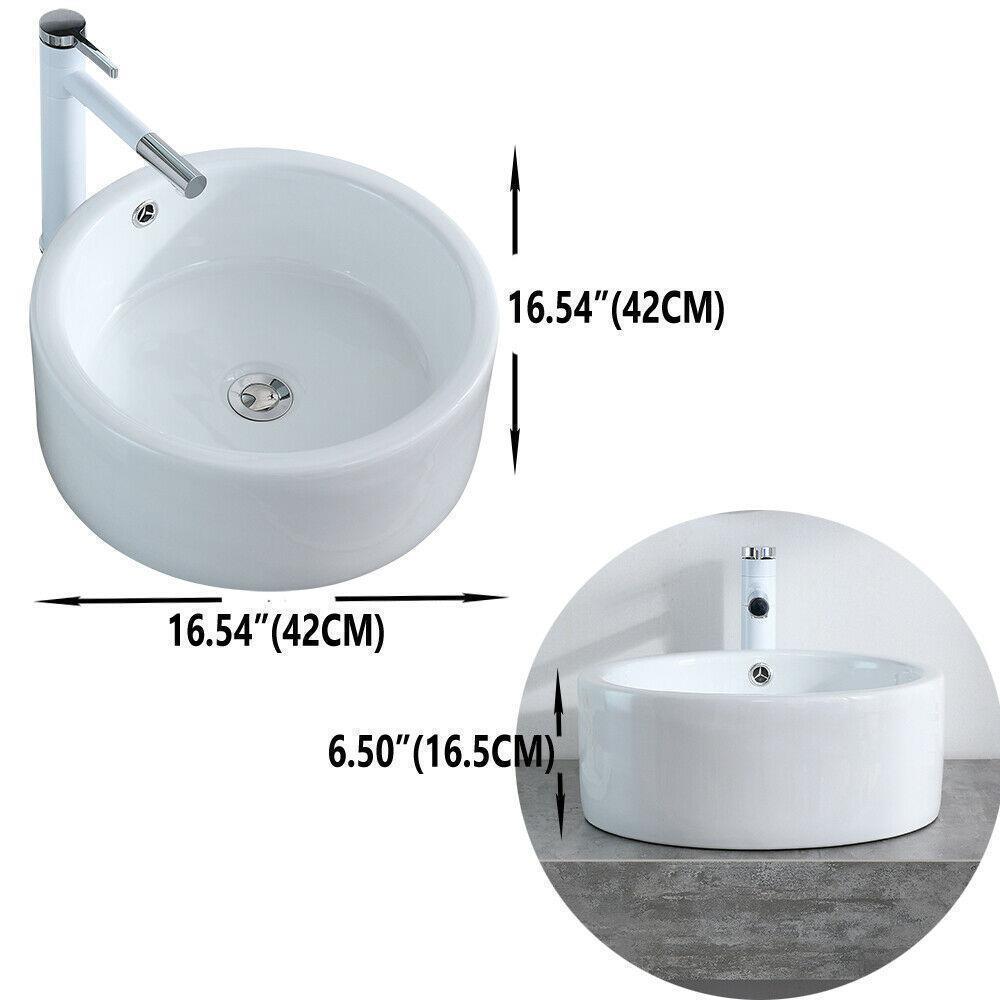 Bathroom Sinks - Bathroom Vessel Sink - Porcelain Ceramic Basin Bowl With Pop-Up Drain -