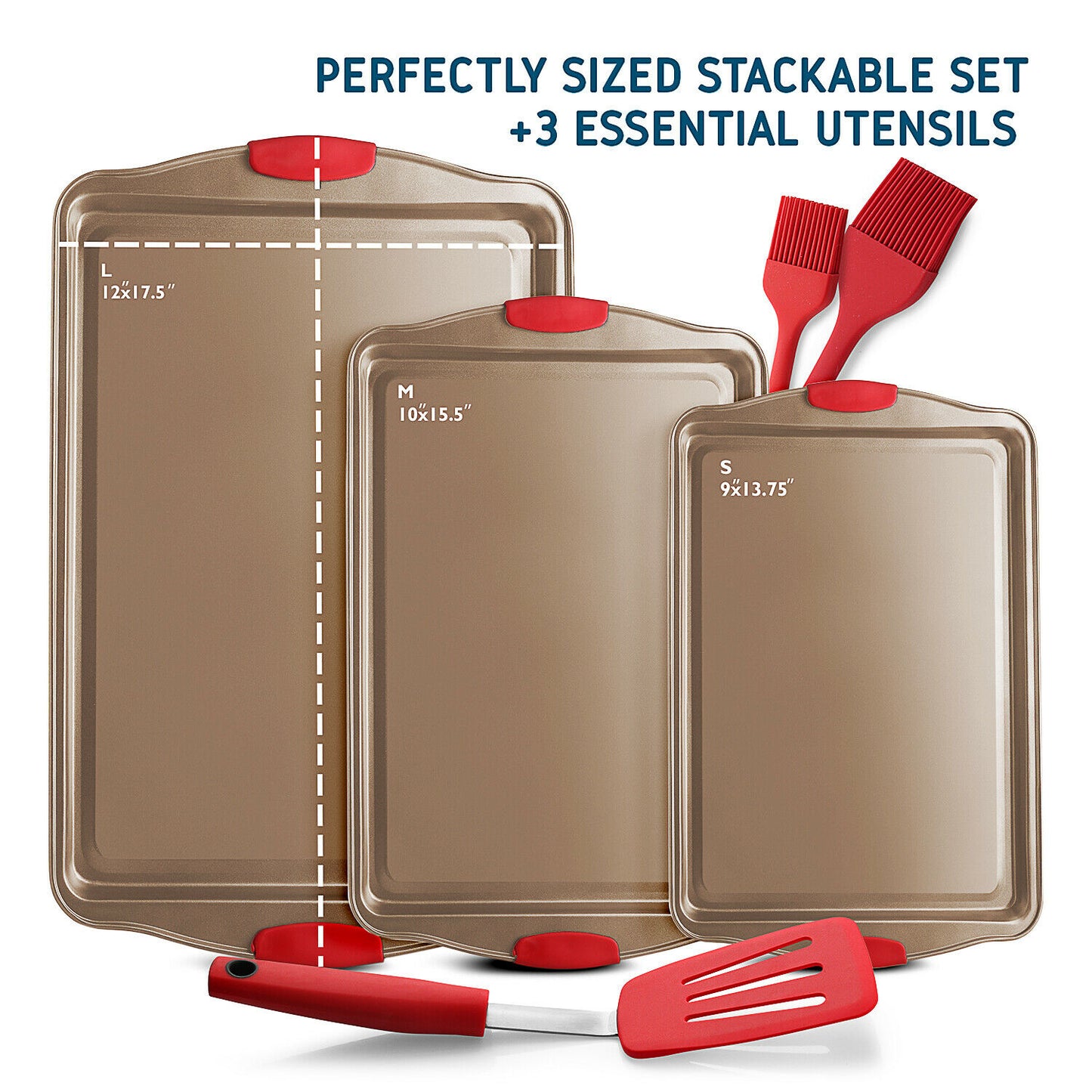 Baking & Cookie Sheets - Non-Stick Baking Pan Cookie Sheet Set With Spatula & Brushes 6 Pieces -