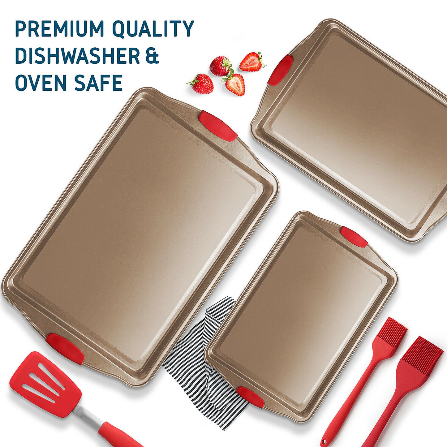 Baking & Cookie Sheets - Non-Stick Baking Pan Cookie Sheet Set With Spatula & Brushes 6 Pieces -