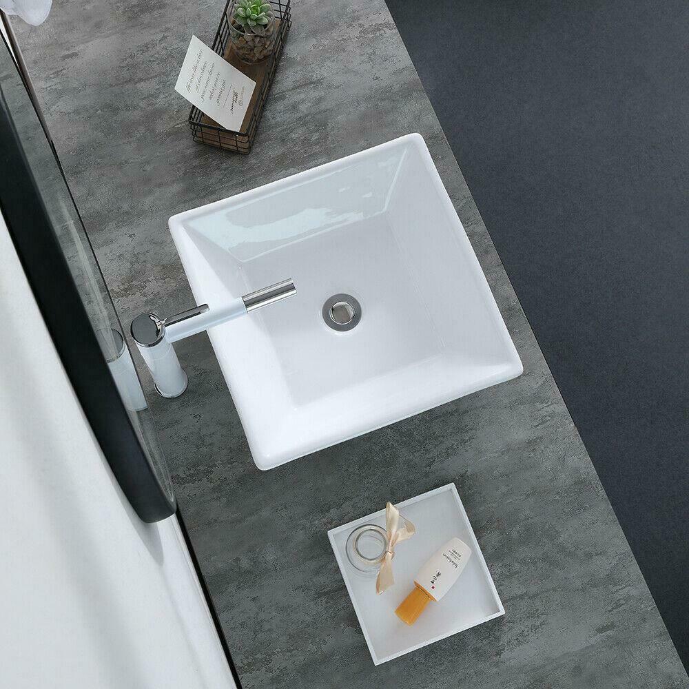 Bathroom Sinks - Bathroom Vessel Sink - Porcelain Ceramic Basin Bowl With Pop-Up Drain -