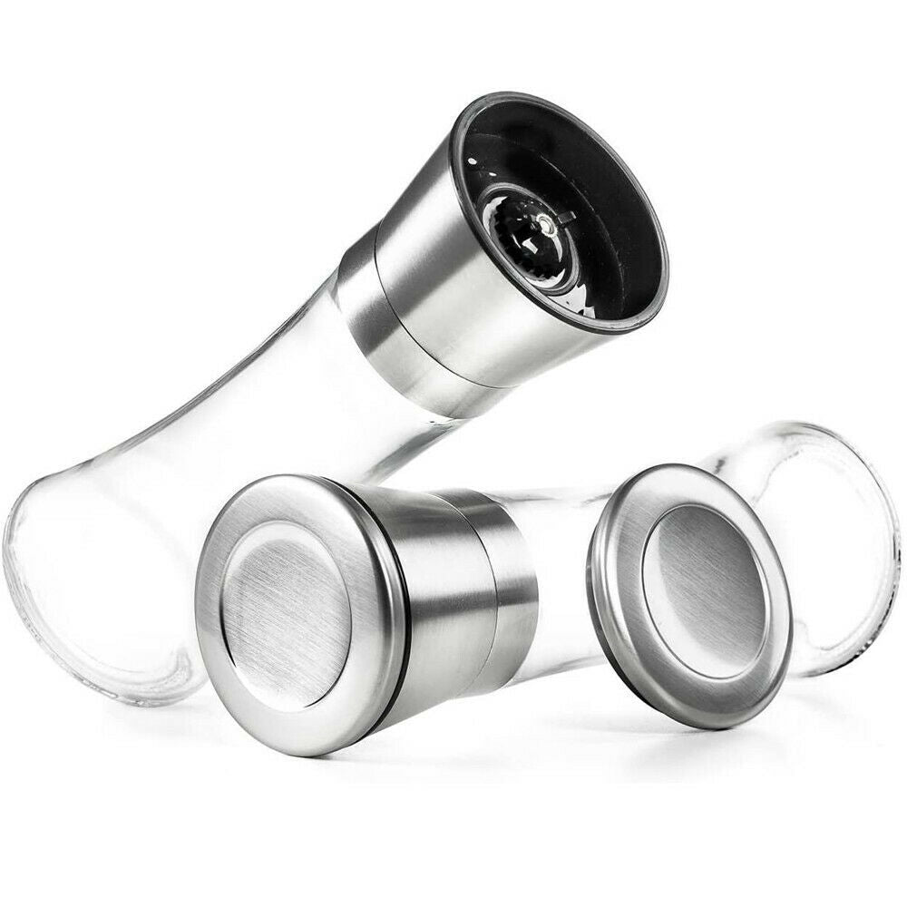 Salt & Pepper Shakers - Salt & Pepper Grinder - Vintage Mill Shaker - Stainless Steel Glass -