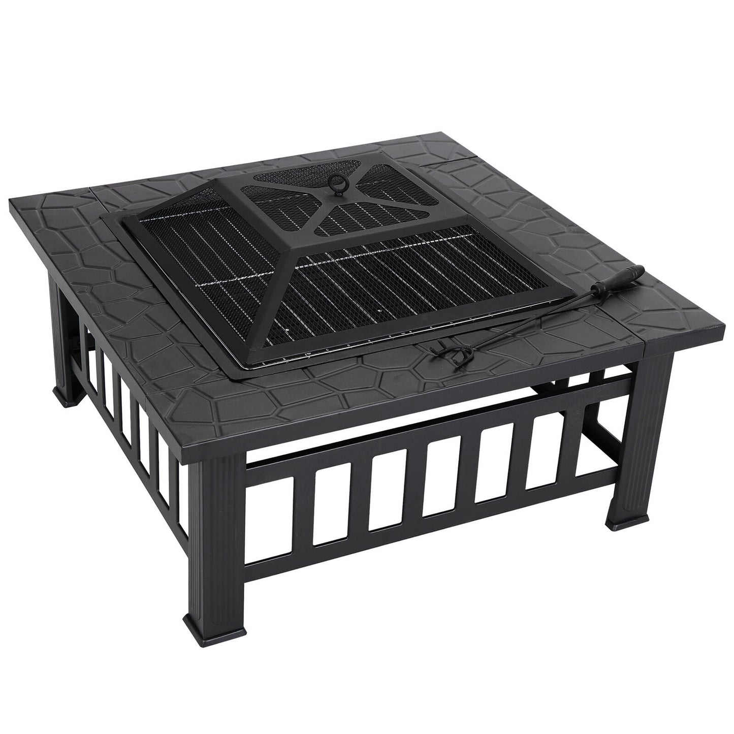 Fireplace Tools - Fire Pit Furniture Patio - 32" Outdoor Metal Square Stove With Cover -