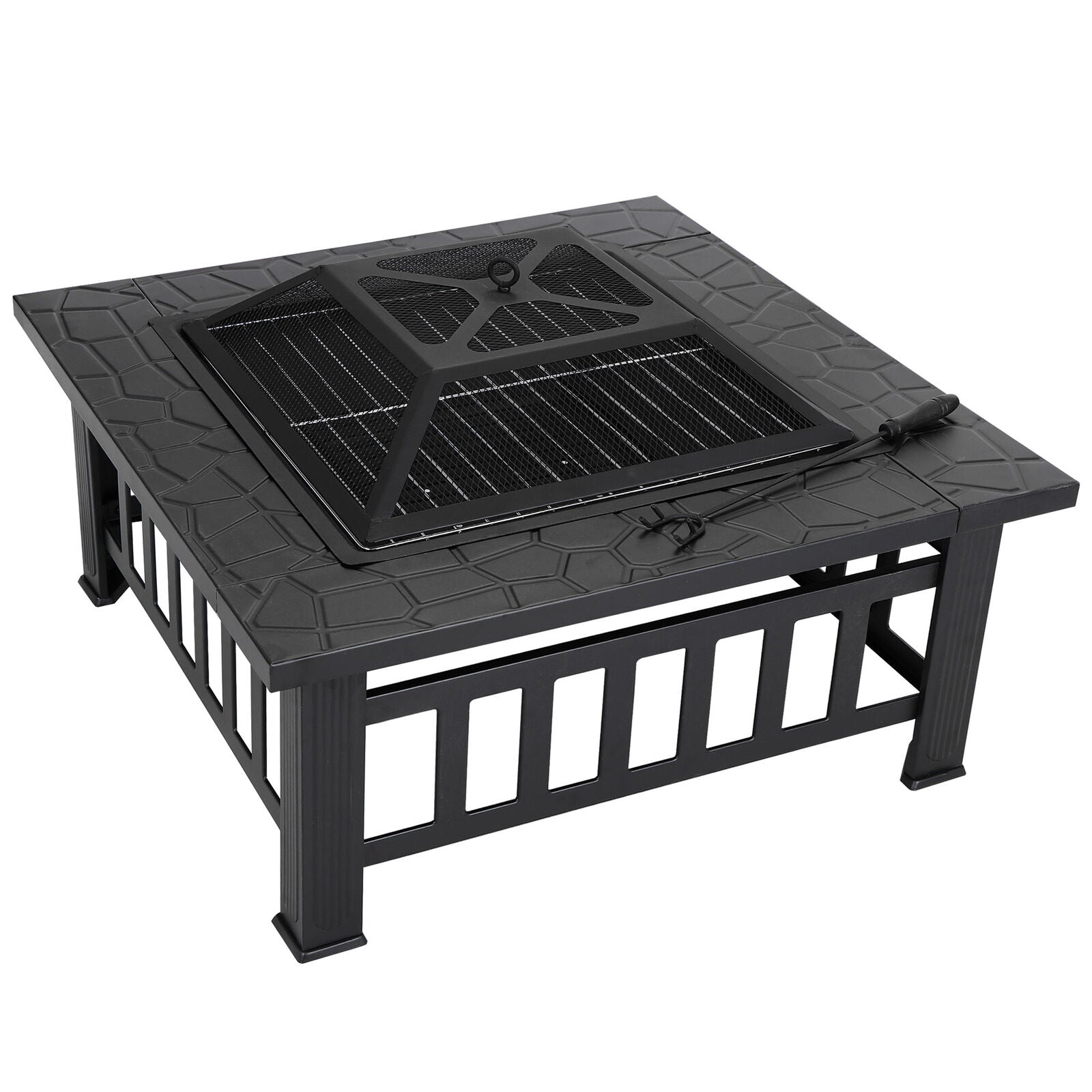 Fireplace Tools - Fire Pit Furniture Patio - 32" Outdoor Metal Square Stove With Cover -