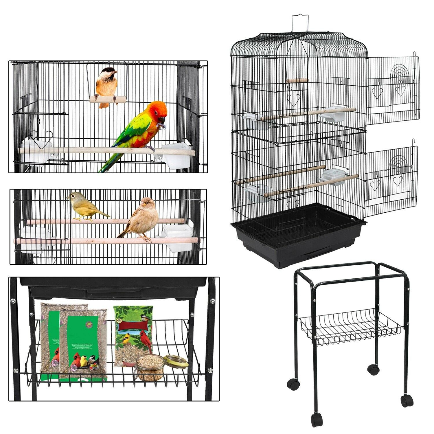 Bird Cages & Stands - 59"H Rooling Bird Cage - Canary Home with Stand & Tray -
