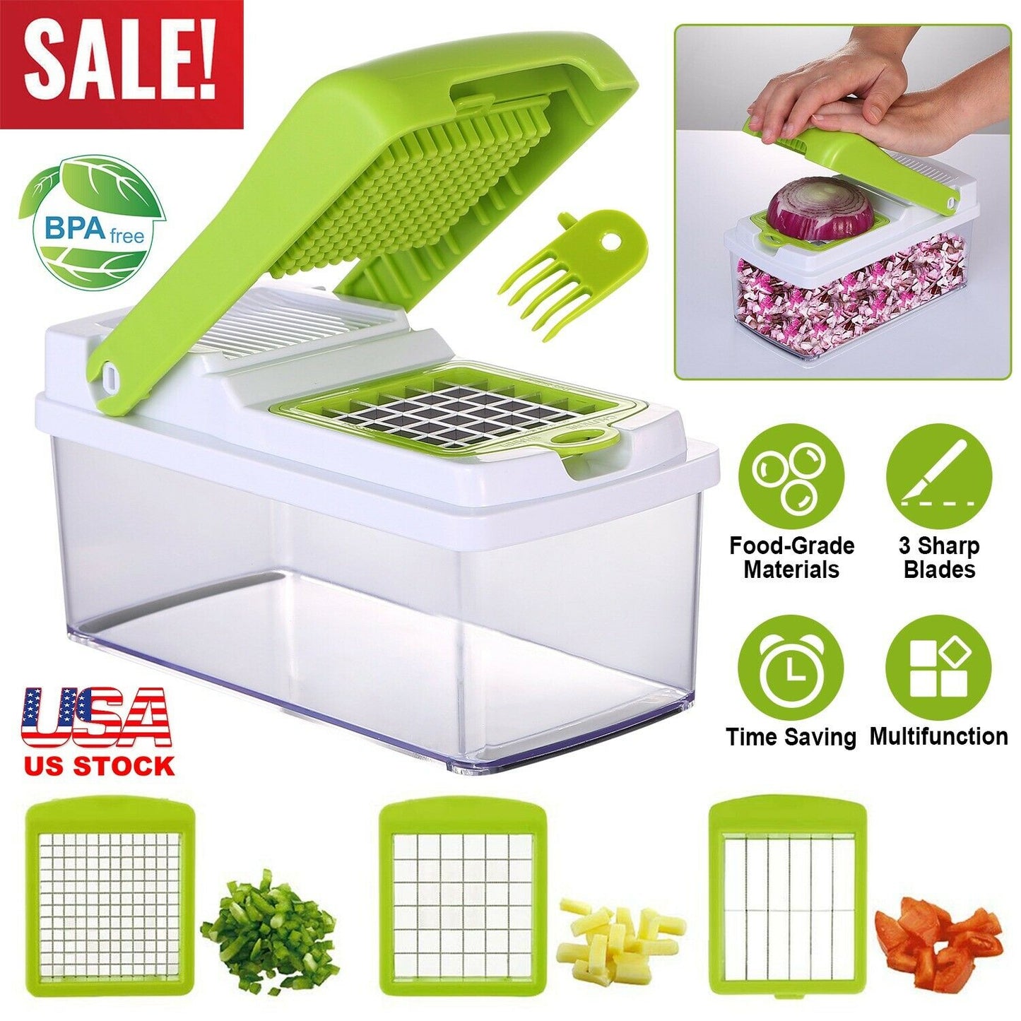 Kitchen Slicers - Fruit & Vegetable Food Chopper - Dicer Slicer Cutter - Great Onion Chopper -