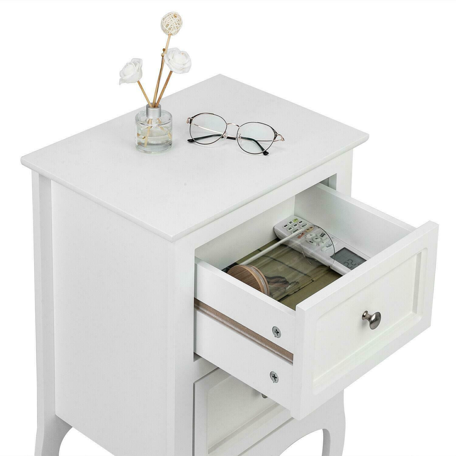 End Tables - Wood End Table Modern Nightstand - 2 Drawers - Bedroom Organizer -