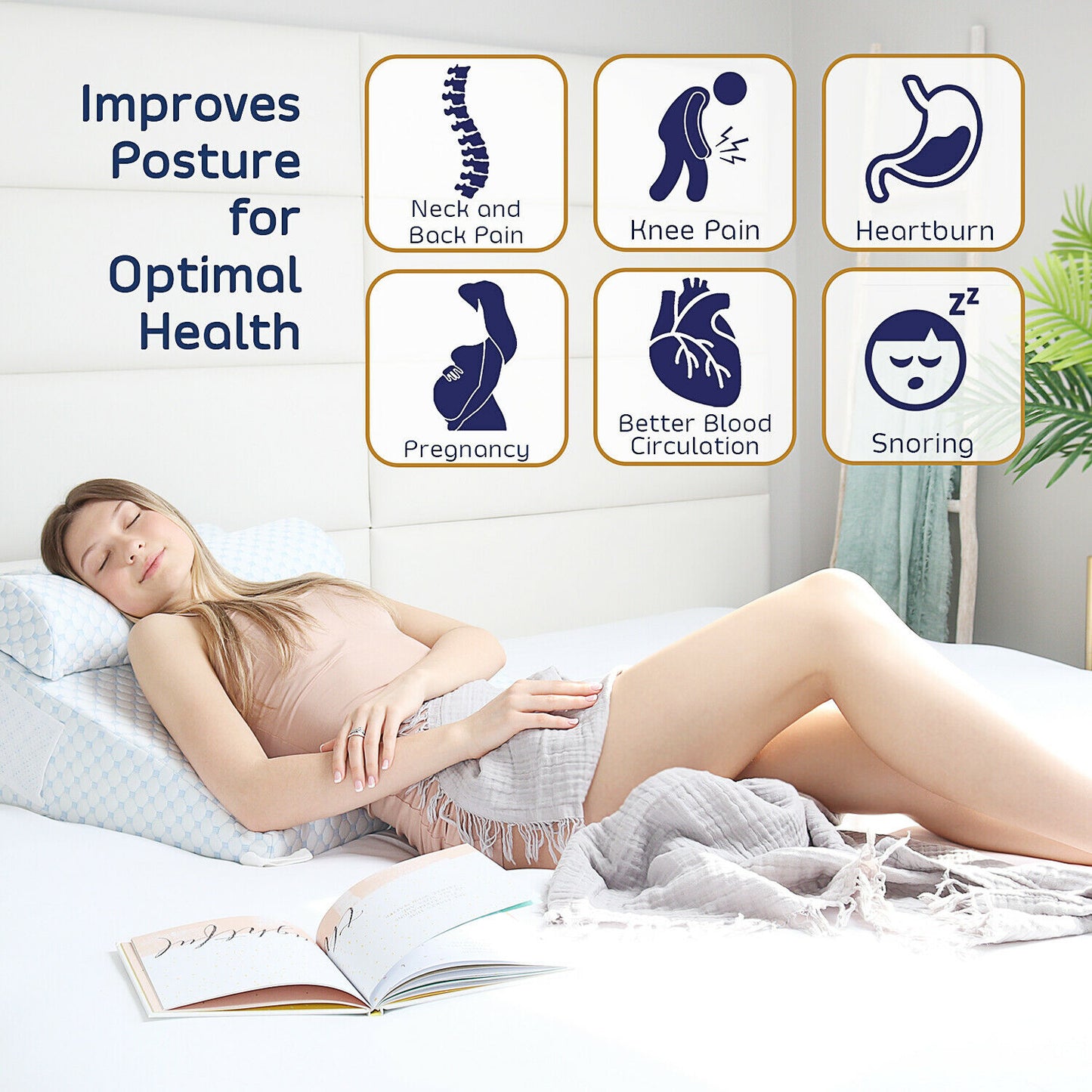 Pillows - Memory Foam Wedge Pillow - With Cooling Gel & Cover - Triangle Support -