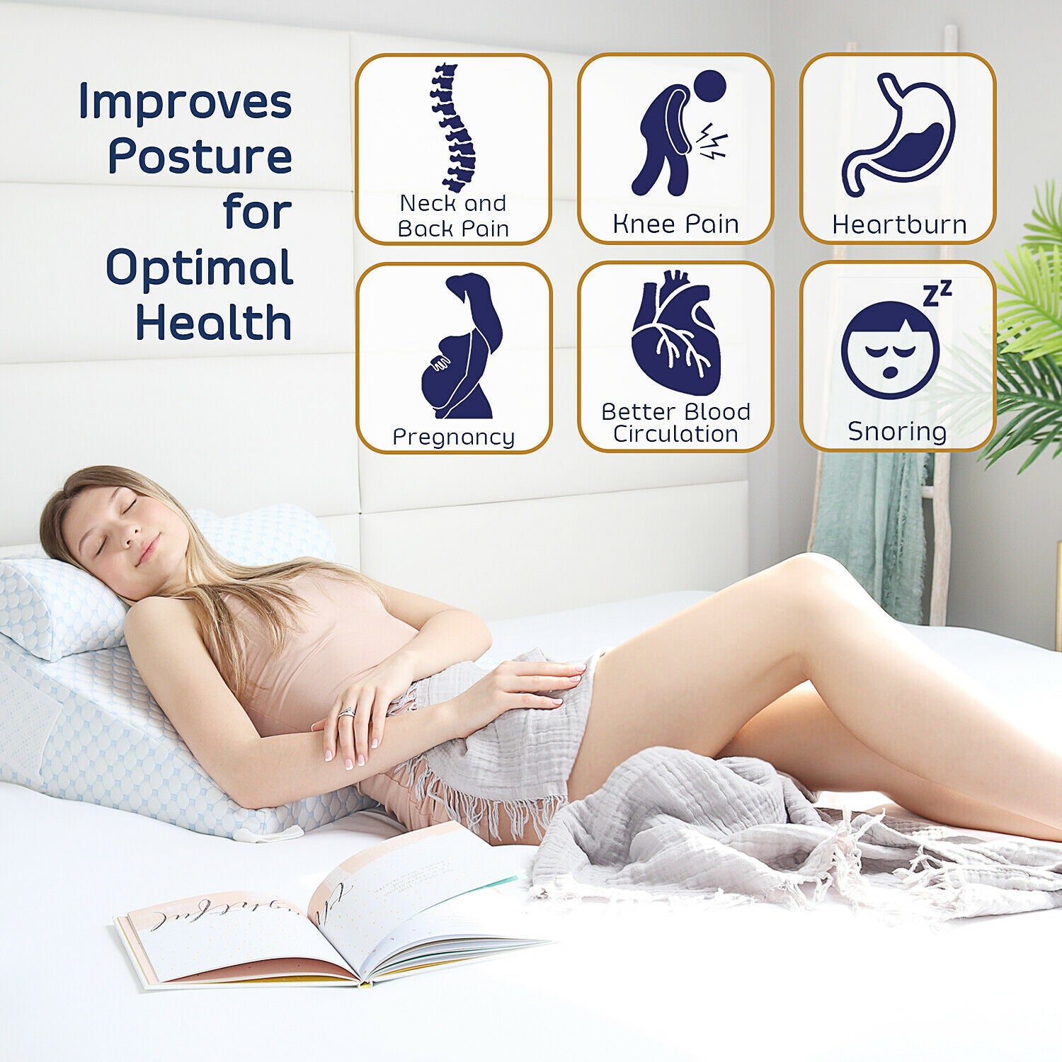 Pillows - Memory Foam Wedge Pillow - With Cooling Gel & Cover - Triangle Support -