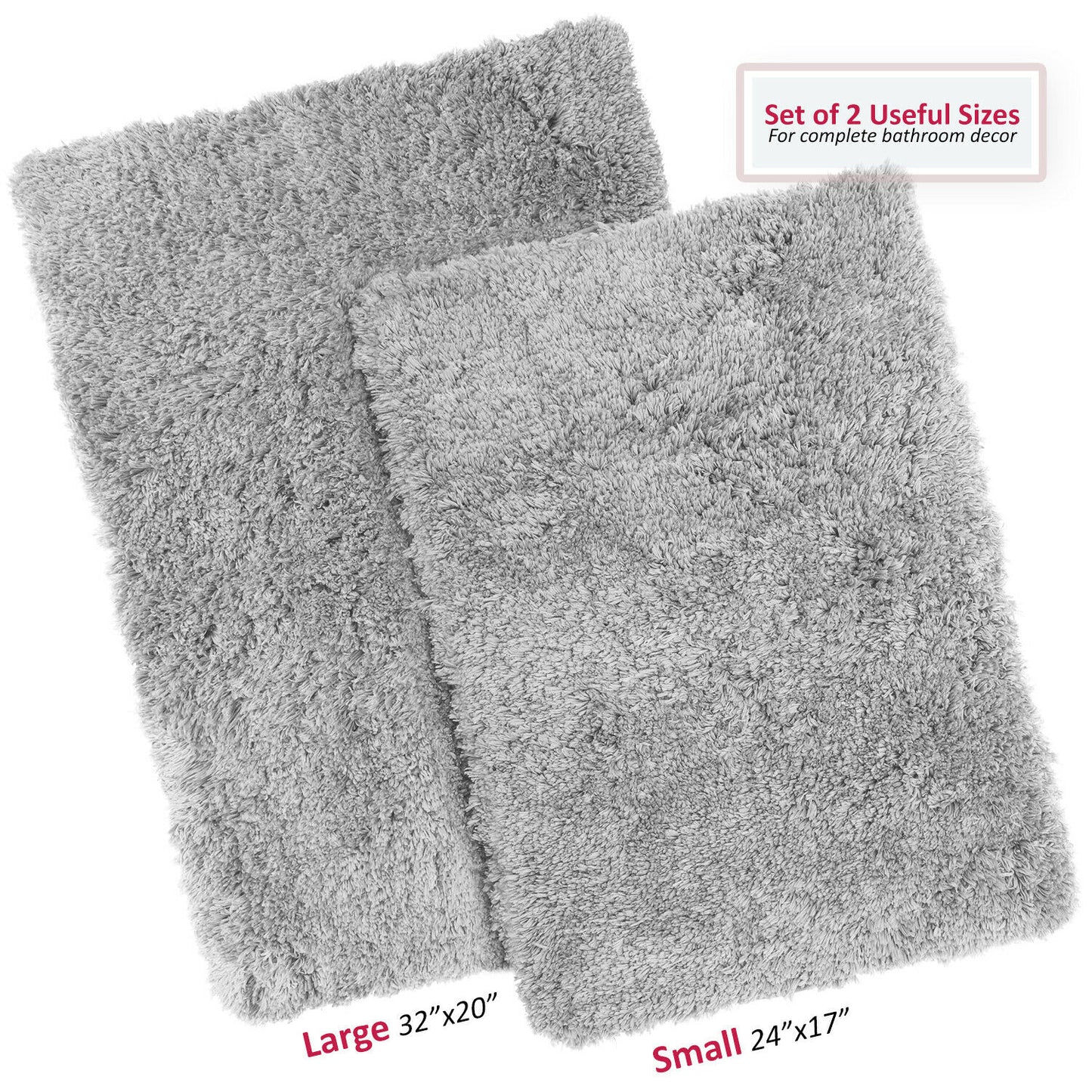 Bath Mats & Rugs - Bathroom Rug Bath Mat Set - 2 Rubber Backed Nonslip Area Rugs 7 Colors -