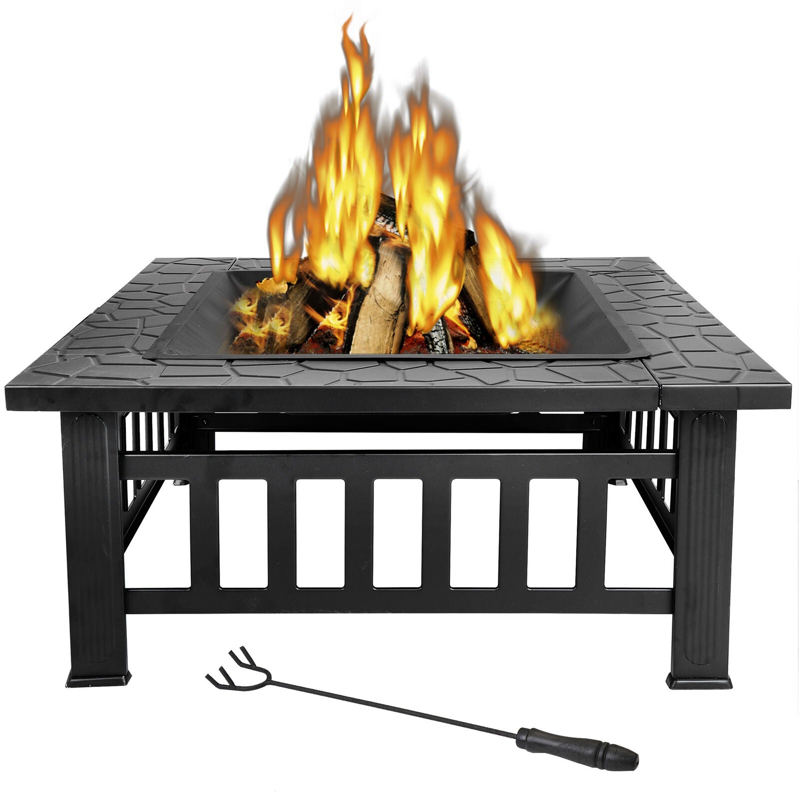 Fireplace Tools - Fire Pit Furniture Patio - 32" Outdoor Metal Square Stove With Cover -