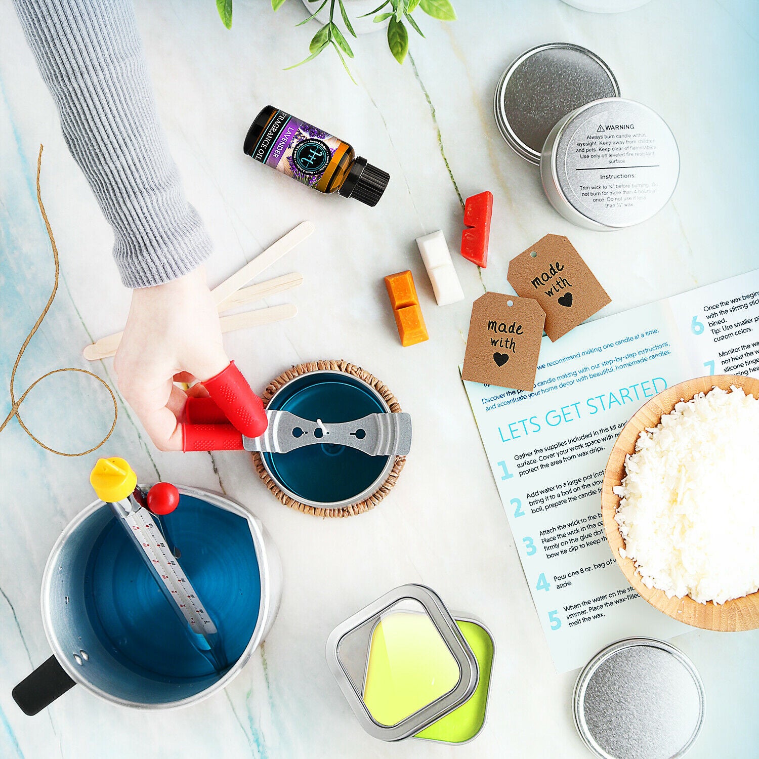 Candle Making Kits - Candle Making Kit- Soy Wax, Thermometer, Tins, Wicks, Melting Pot -