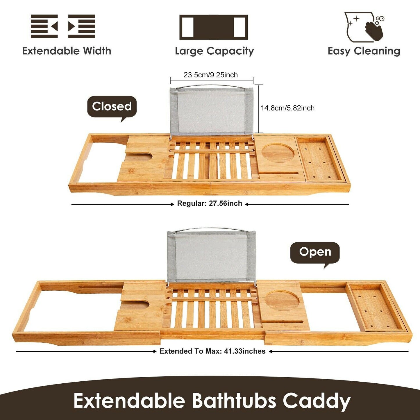 Bathtub Accessories - Bath Tub Caddy Tray - Bamboo Organizer Table For Bathtub -